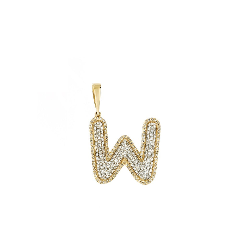 Yellow Gold Round Diamond Cluster Initial Letter Pendant