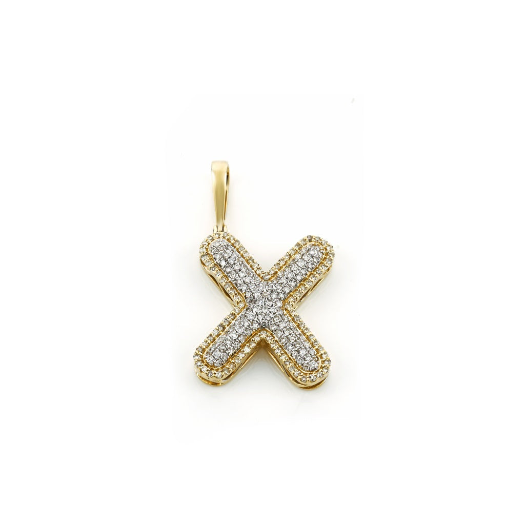 Yellow Gold Round Diamond Cluster Initial Letter Pendant