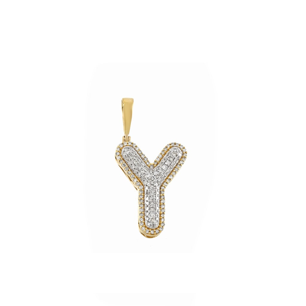 Yellow Gold Round Diamond Cluster Initial Letter Pendant