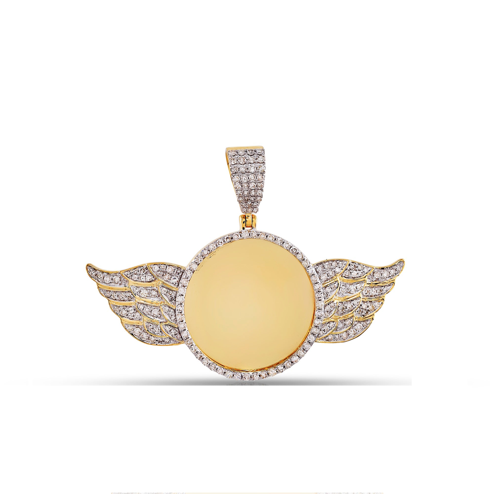 Yellow Gold Round Diamond Angel Wings Picture Pendant