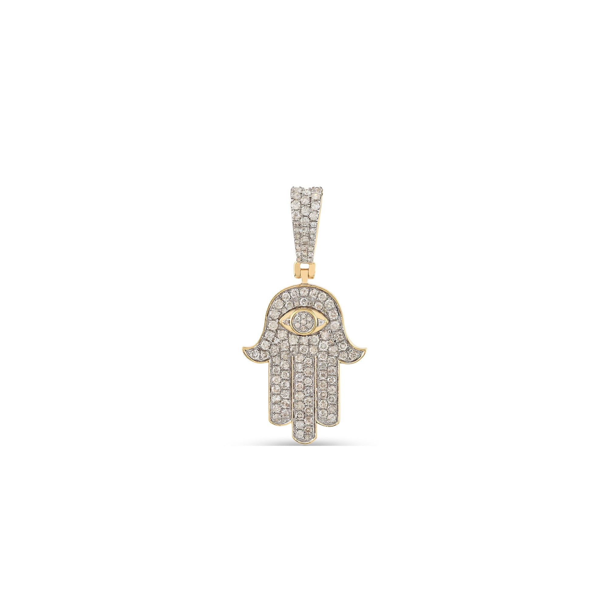 Yellow Gold Round Diamond Hamsa Eye Charm Pendant