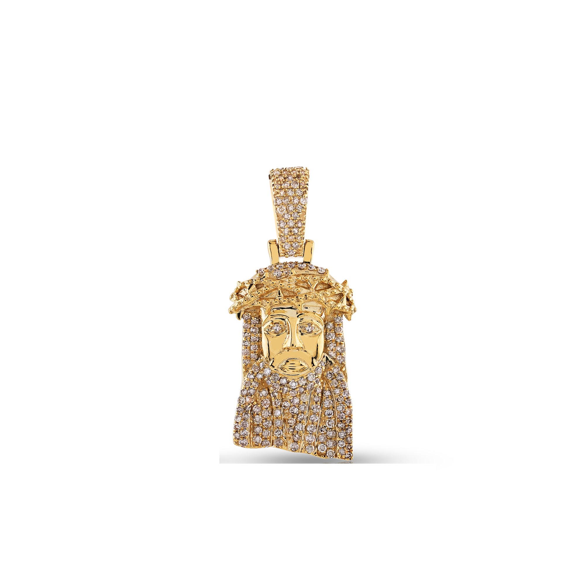 Yellow Gold Round Diamond Cluster Jesus Face Pendant