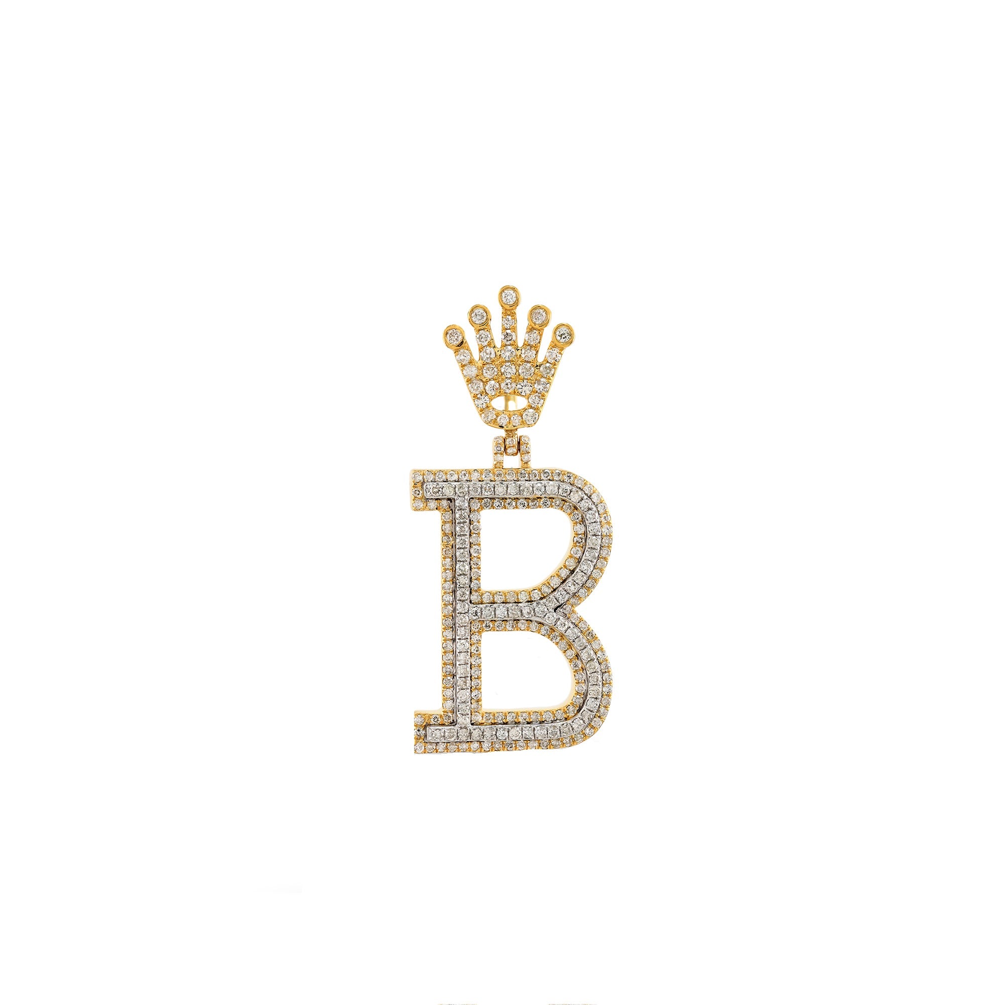 Yellow Gold Round Diamond Crown Initial Letter Pendant