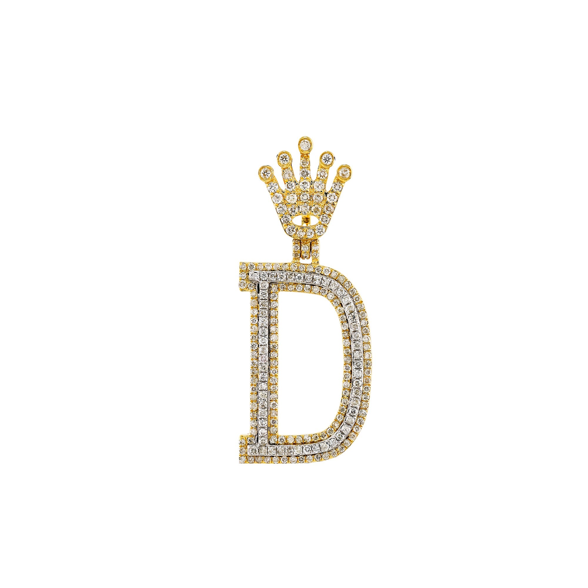 Yellow Gold Round Diamond Crown Initial Letter Pendant