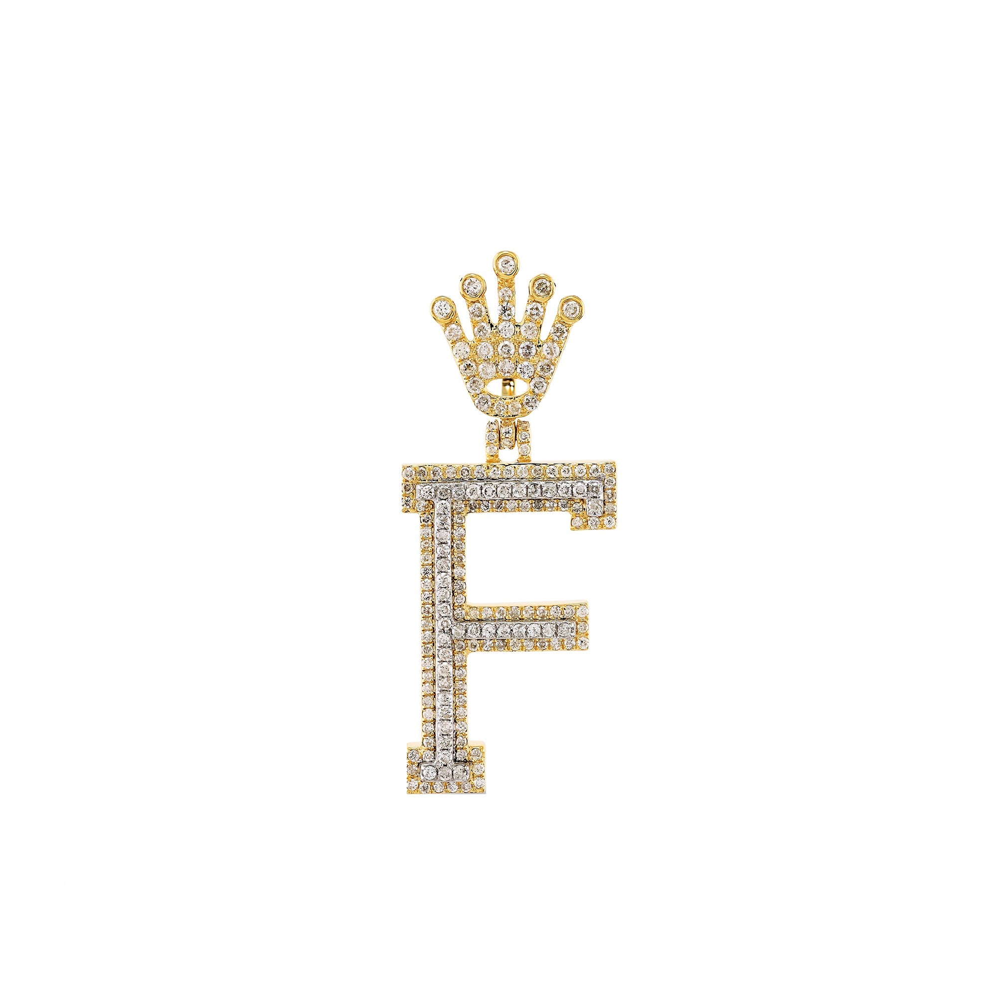 Yellow Gold Round Diamond Crown Initial Letter Pendant