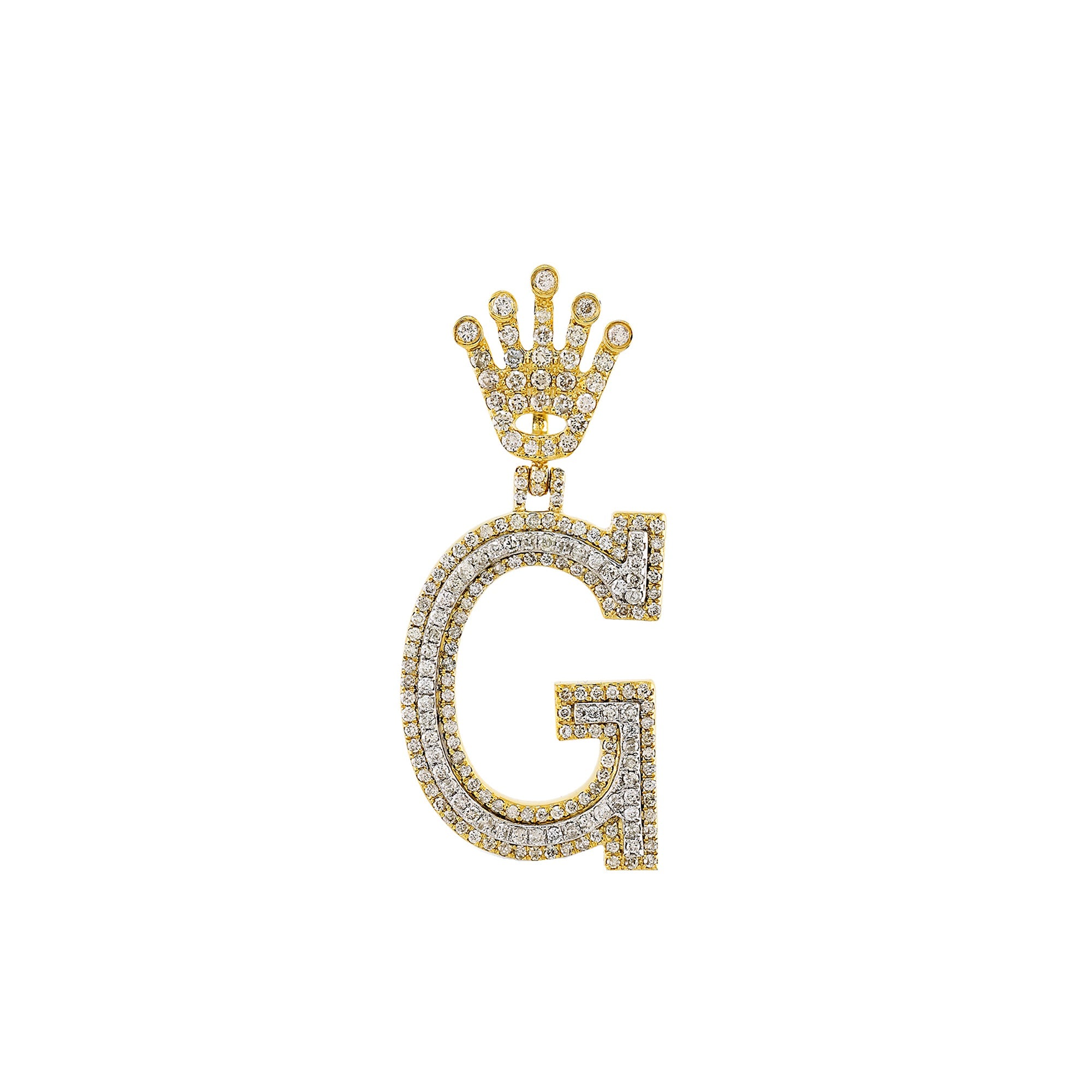 Yellow Gold Round Diamond Crown Initial Letter Pendant
