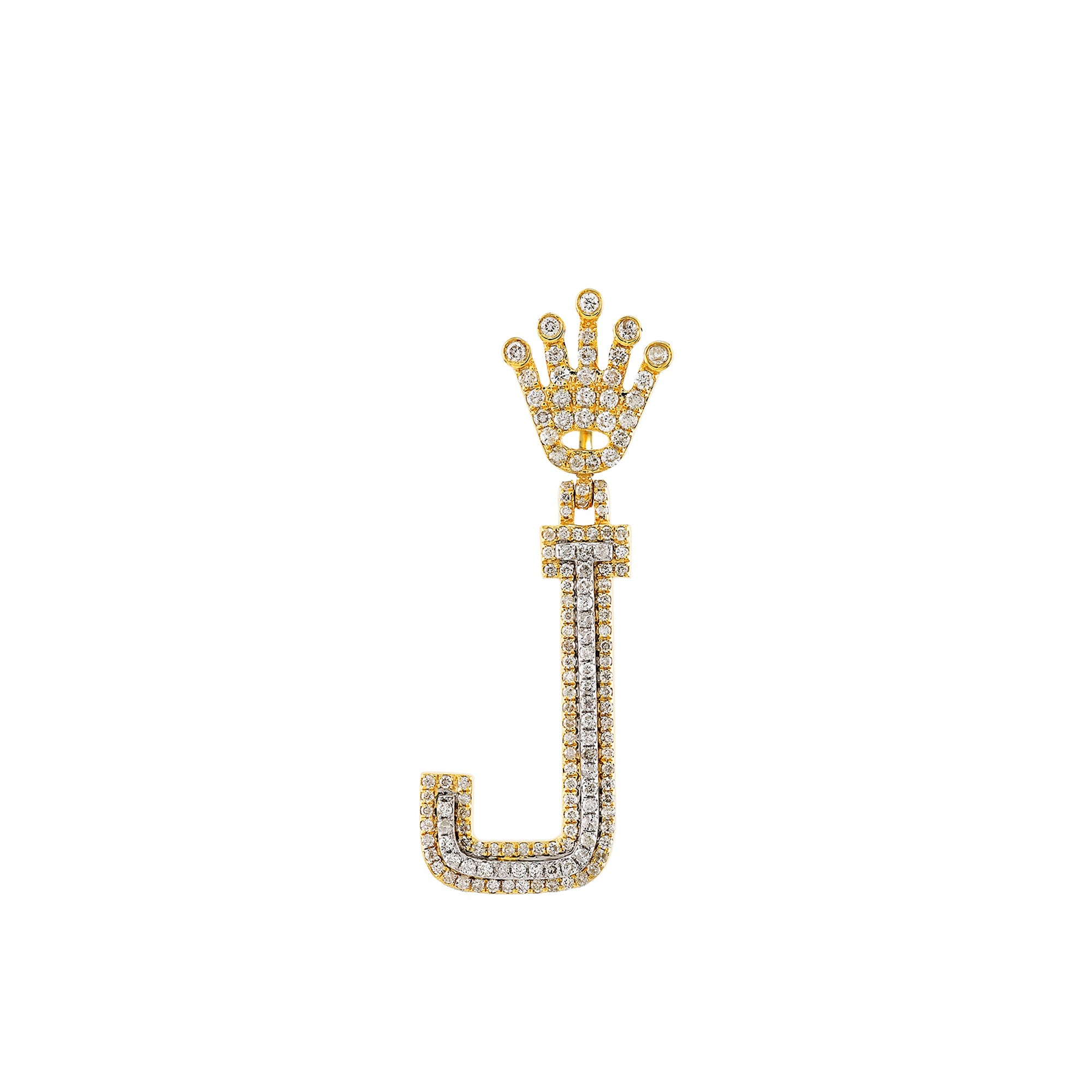 Yellow Gold Round Diamond Crown Initial Letter Pendant