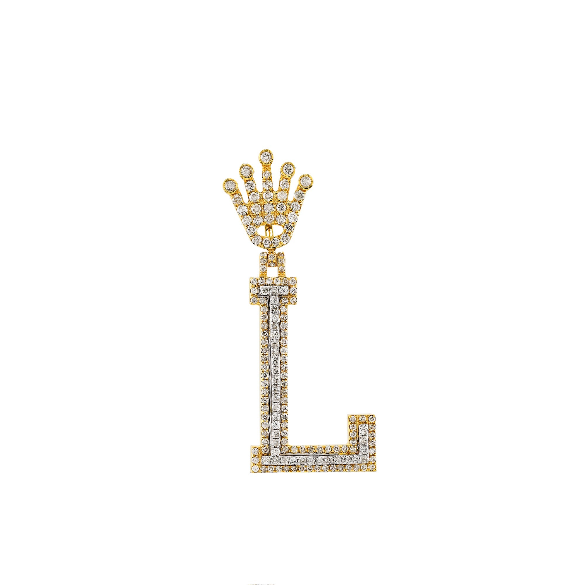 Yellow Gold Round Diamond Crown Initial Letter Pendant