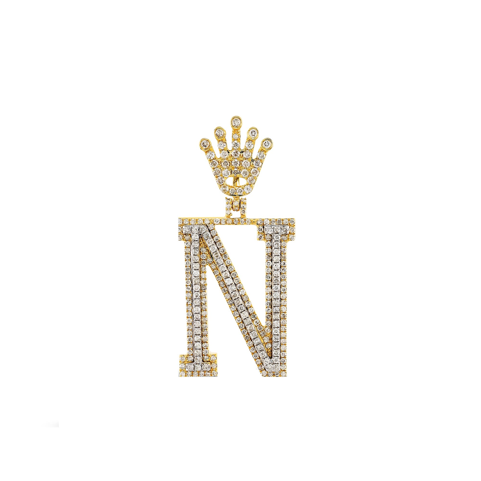 Yellow Gold Round Diamond Crown Initial Letter Pendant