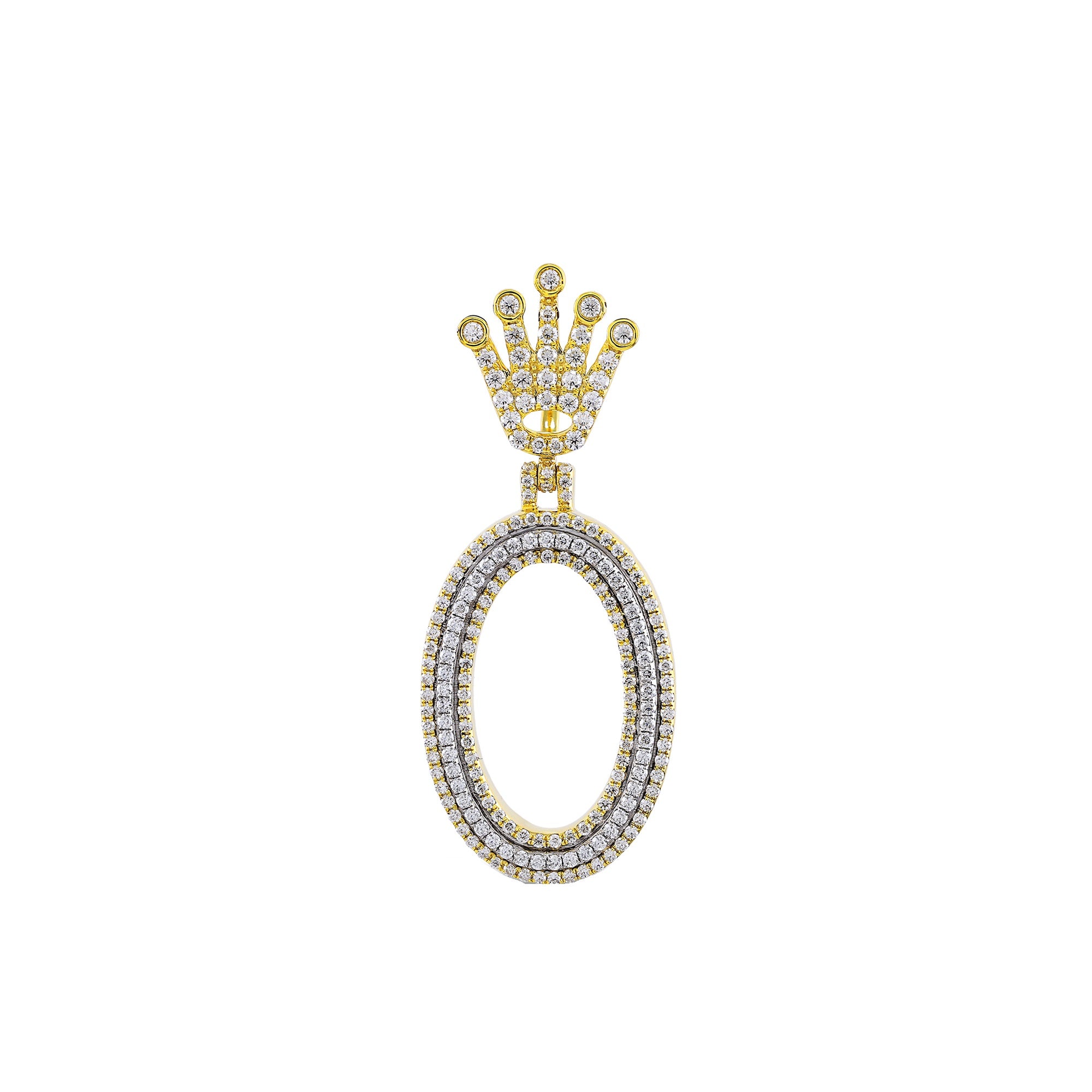 Yellow Gold Round Diamond Crown Initial Letter Pendant