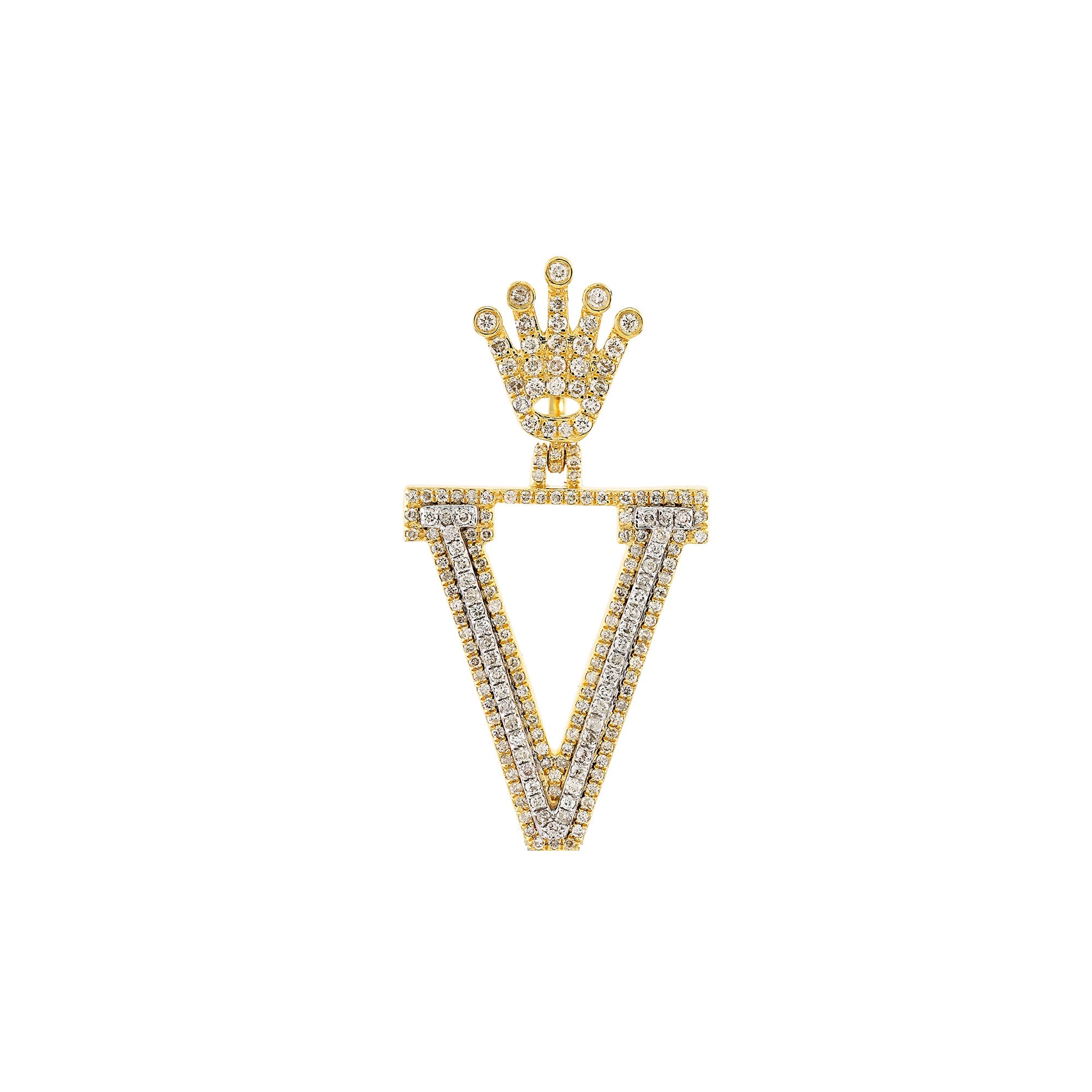 Yellow Gold Round Diamond Crown Initial Letter Pendant
