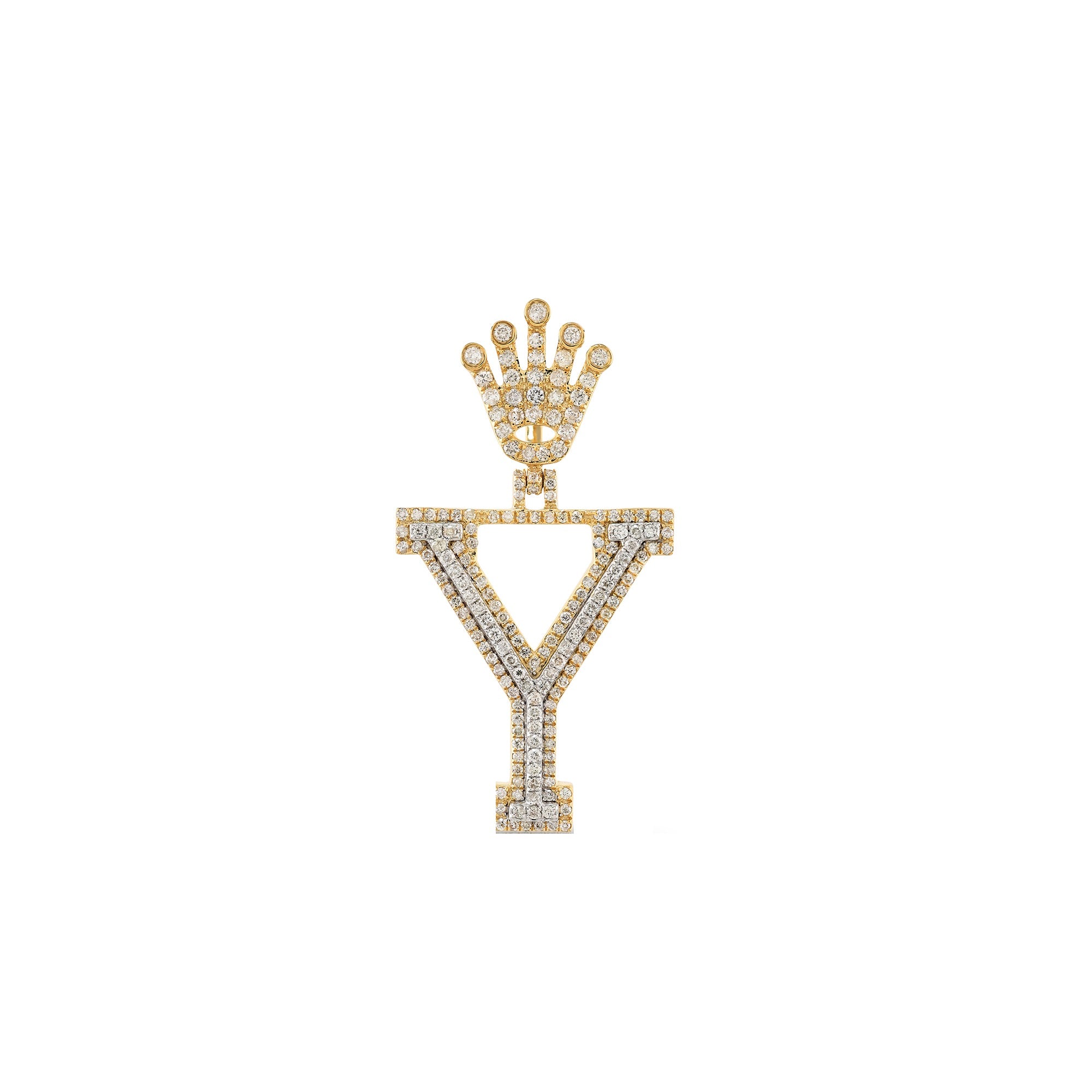 Yellow Gold Round Diamond Crown Initial Letter Pendant