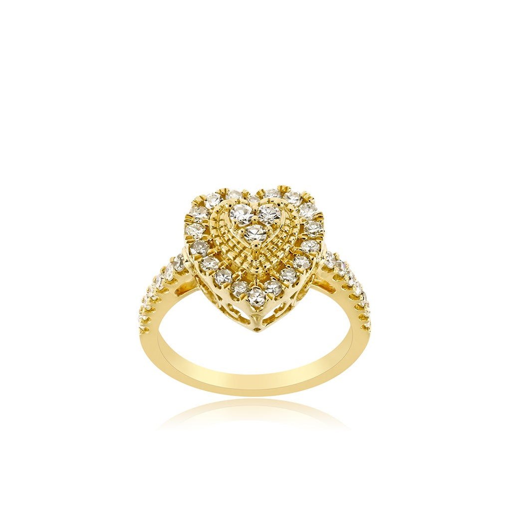 Yellow Gold Round Diamond Heart Ring