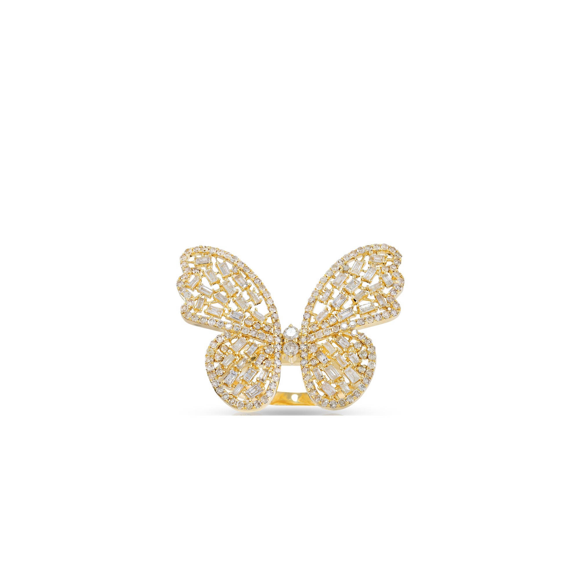 Yellow Gold Baguette and Round Diamond Butterfly Ring