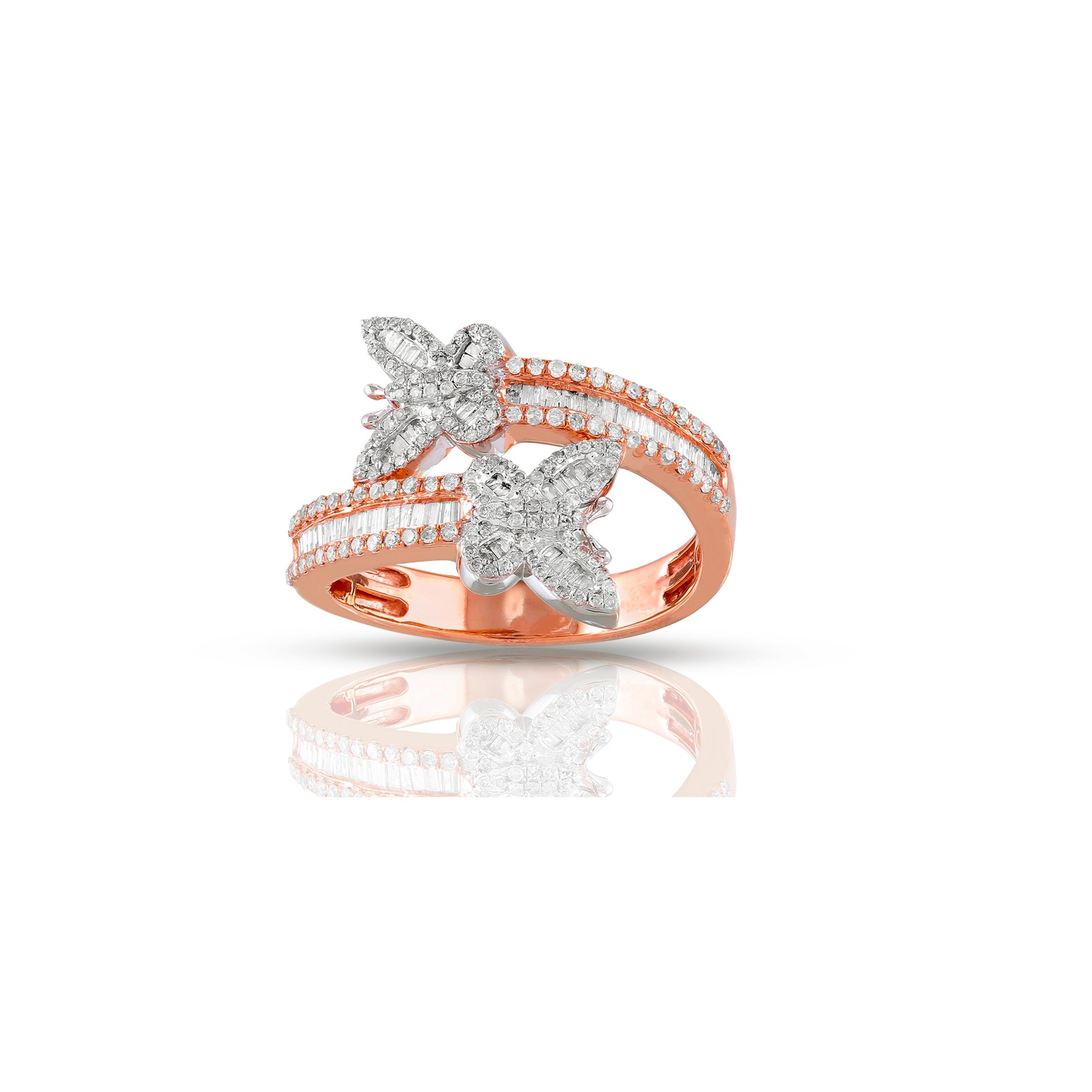18mm Rose Gold White Baguette Diamond Butterfly Ring