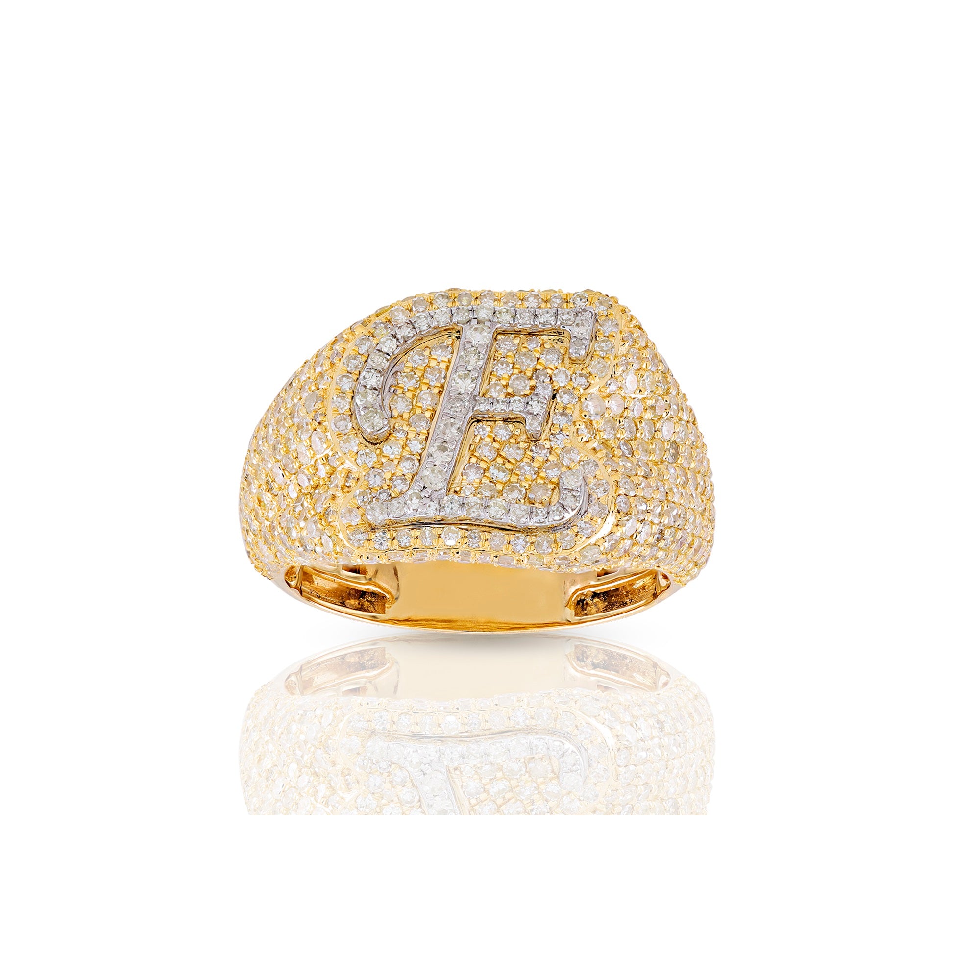 10K Yellow Gold  White Round Diamond Initial Letter Pendants