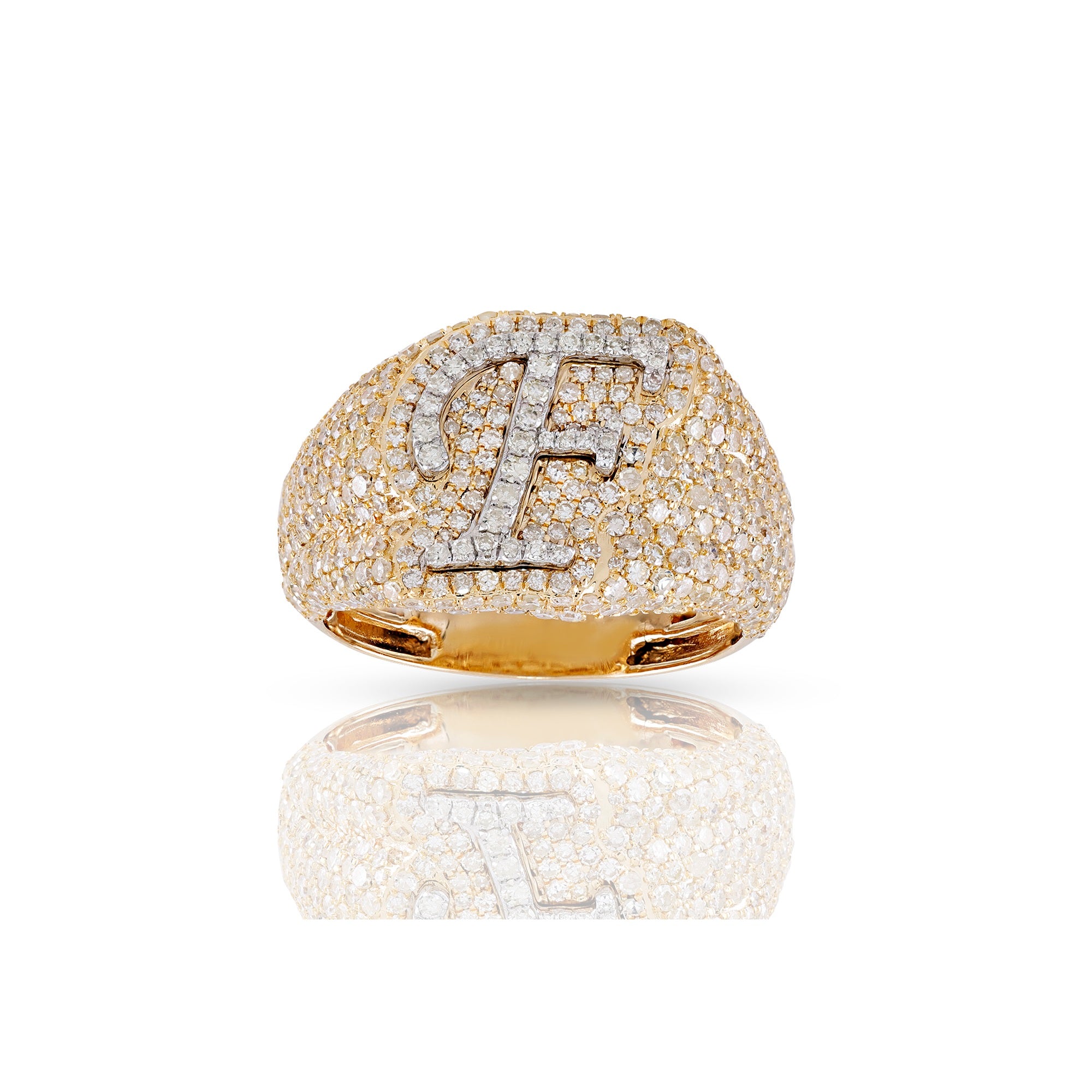 14K Yellow Gold  White Round Diamond Initial Letter Pendants