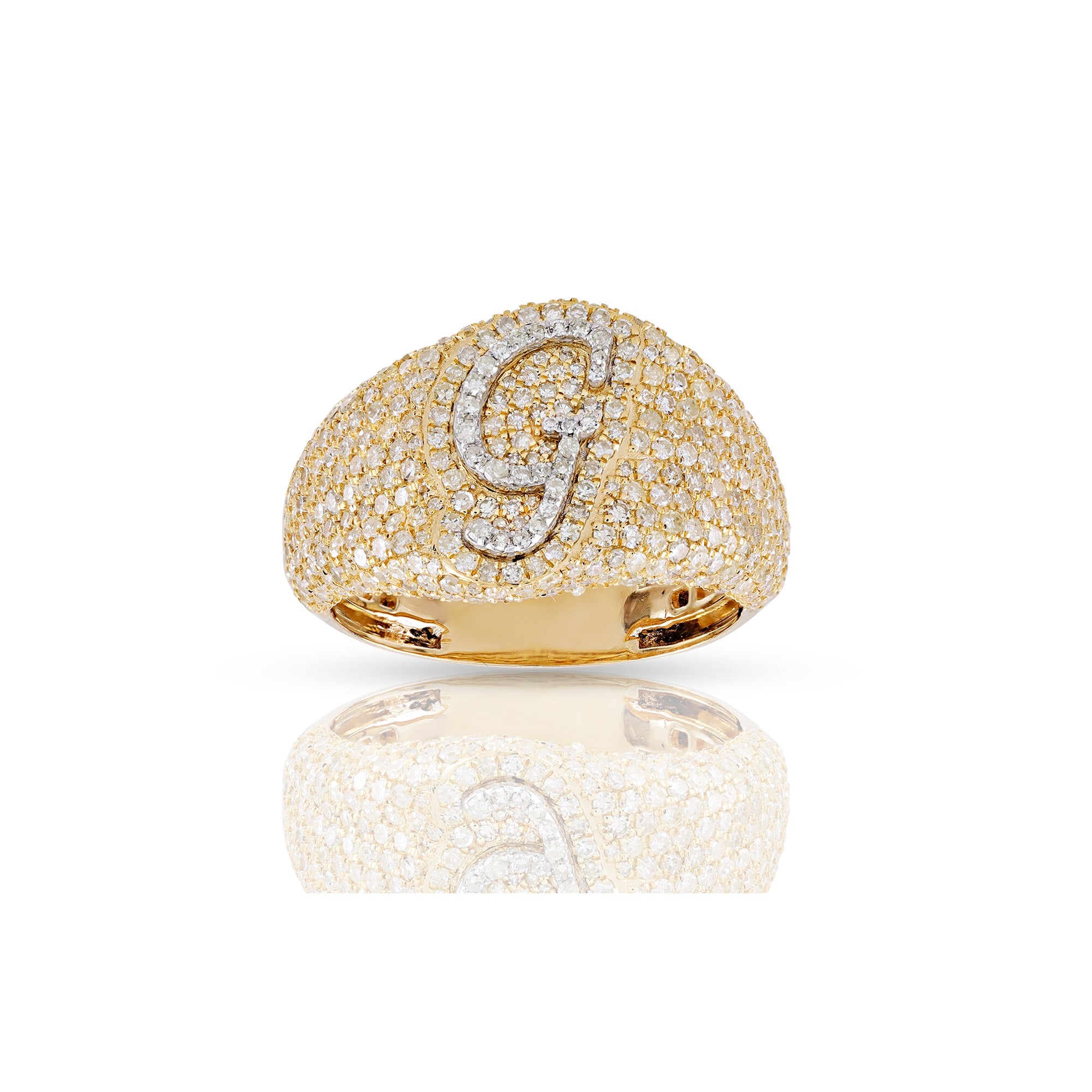 14K Yellow Gold  White Round Diamond Initial Letter Pendants