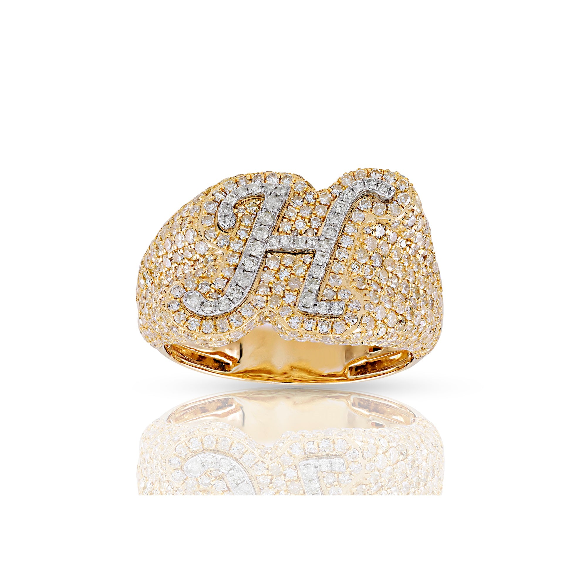 10K Yellow Gold  White Round Diamond Initial Letter Pendants