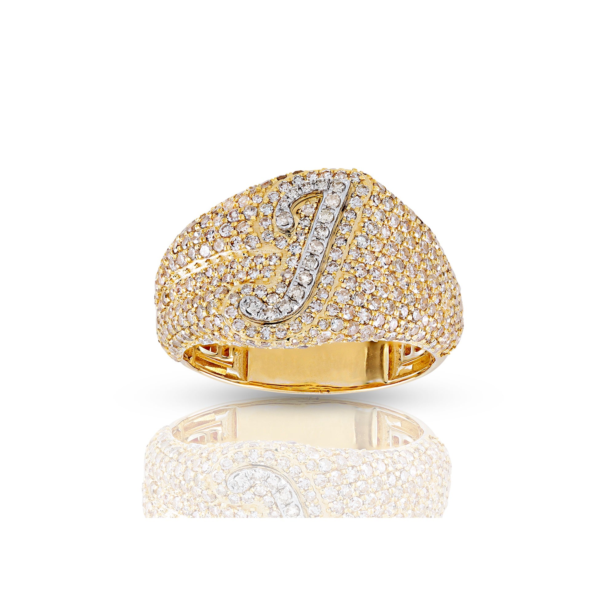 10K Yellow Gold  White Round Diamond Initial Letter Pendants