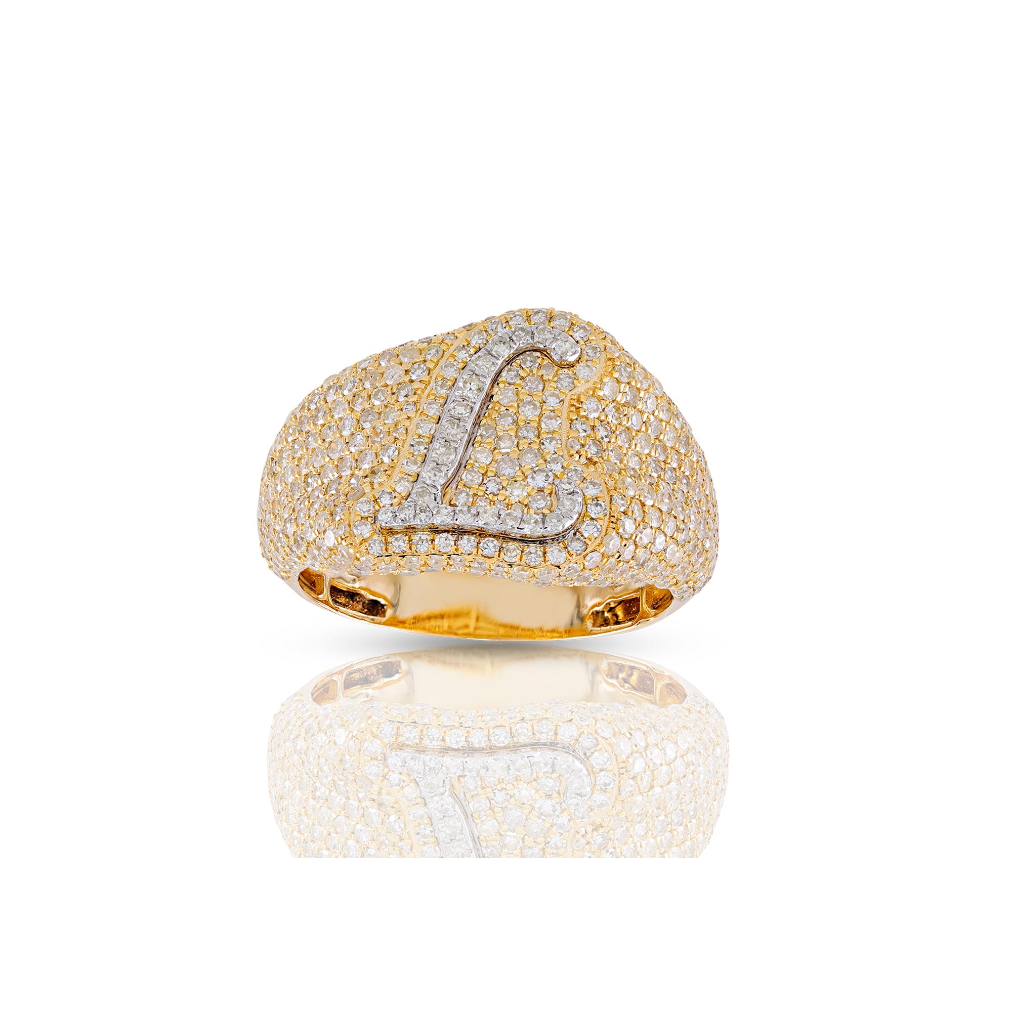 10K Yellow Gold  White Round Diamond Initial Letter Pendants