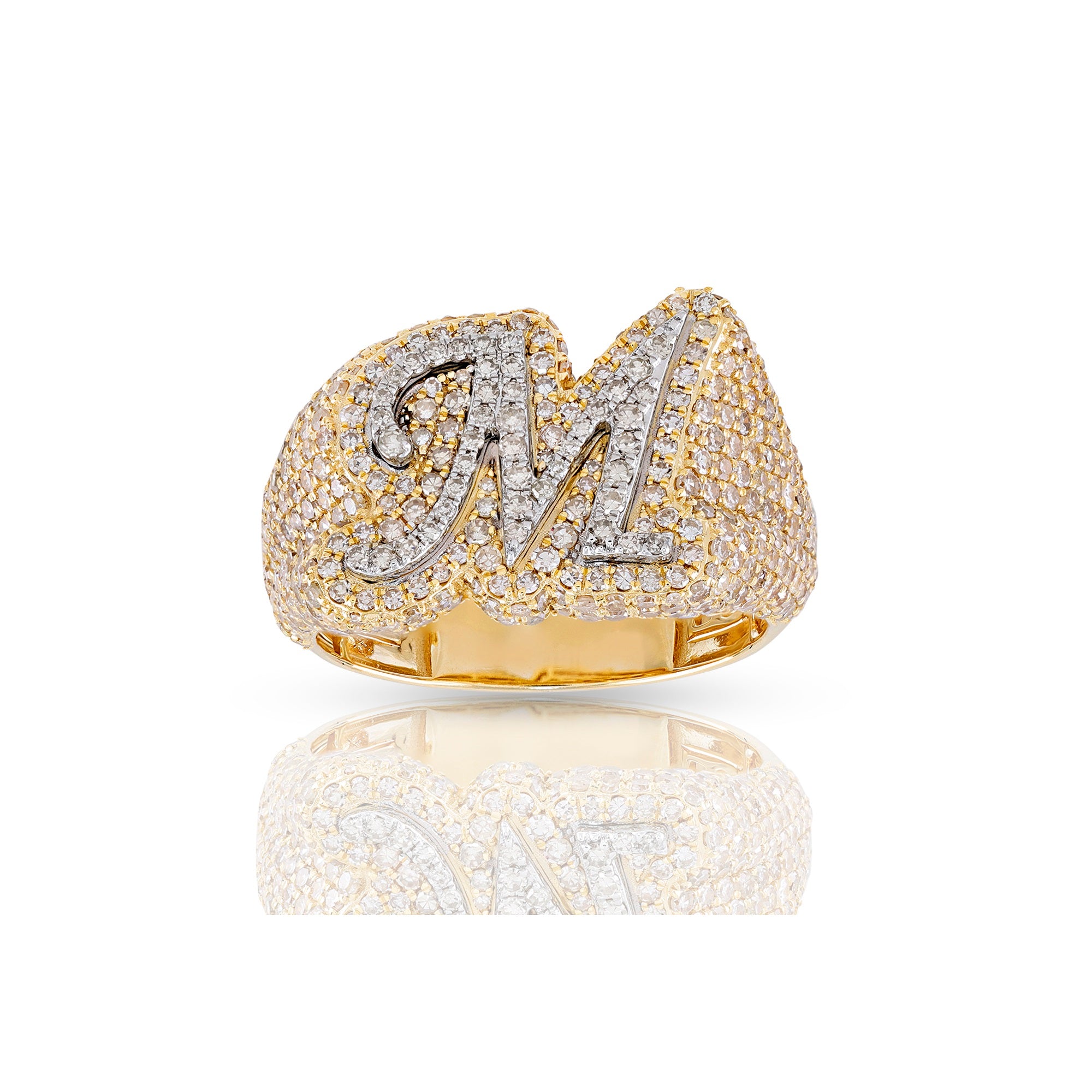 10K Yellow Gold  White Round Diamond Initial Letter Pendants