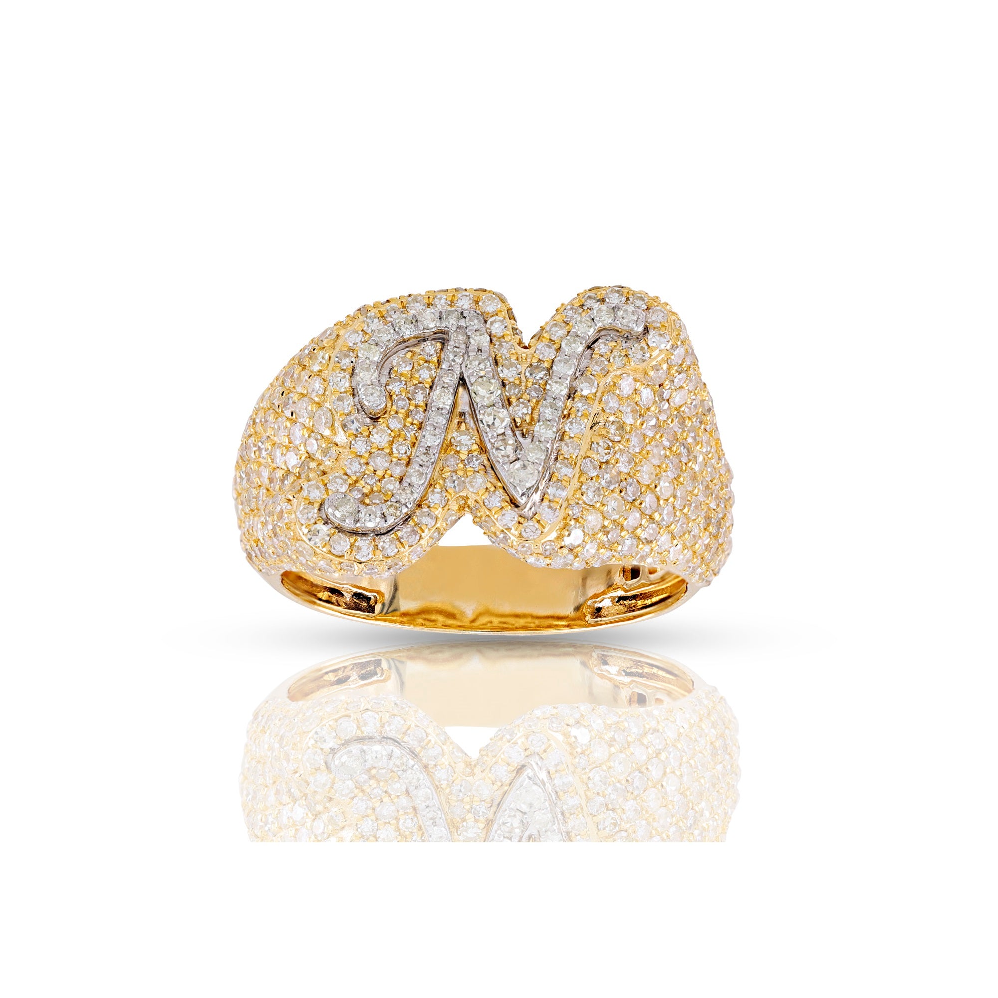 10K Yellow Gold  White Round Diamond Initial Letter Pendants