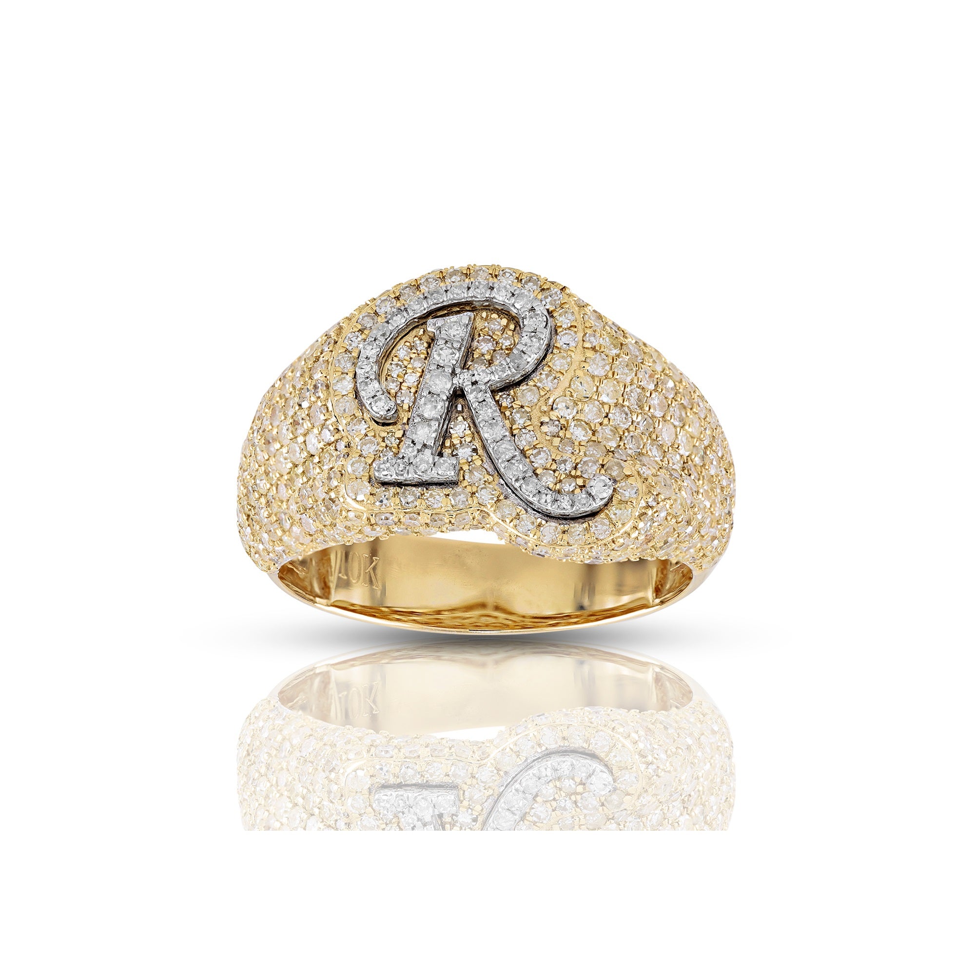 14K Yellow Gold  White Round Diamond Initial Letter Pendants