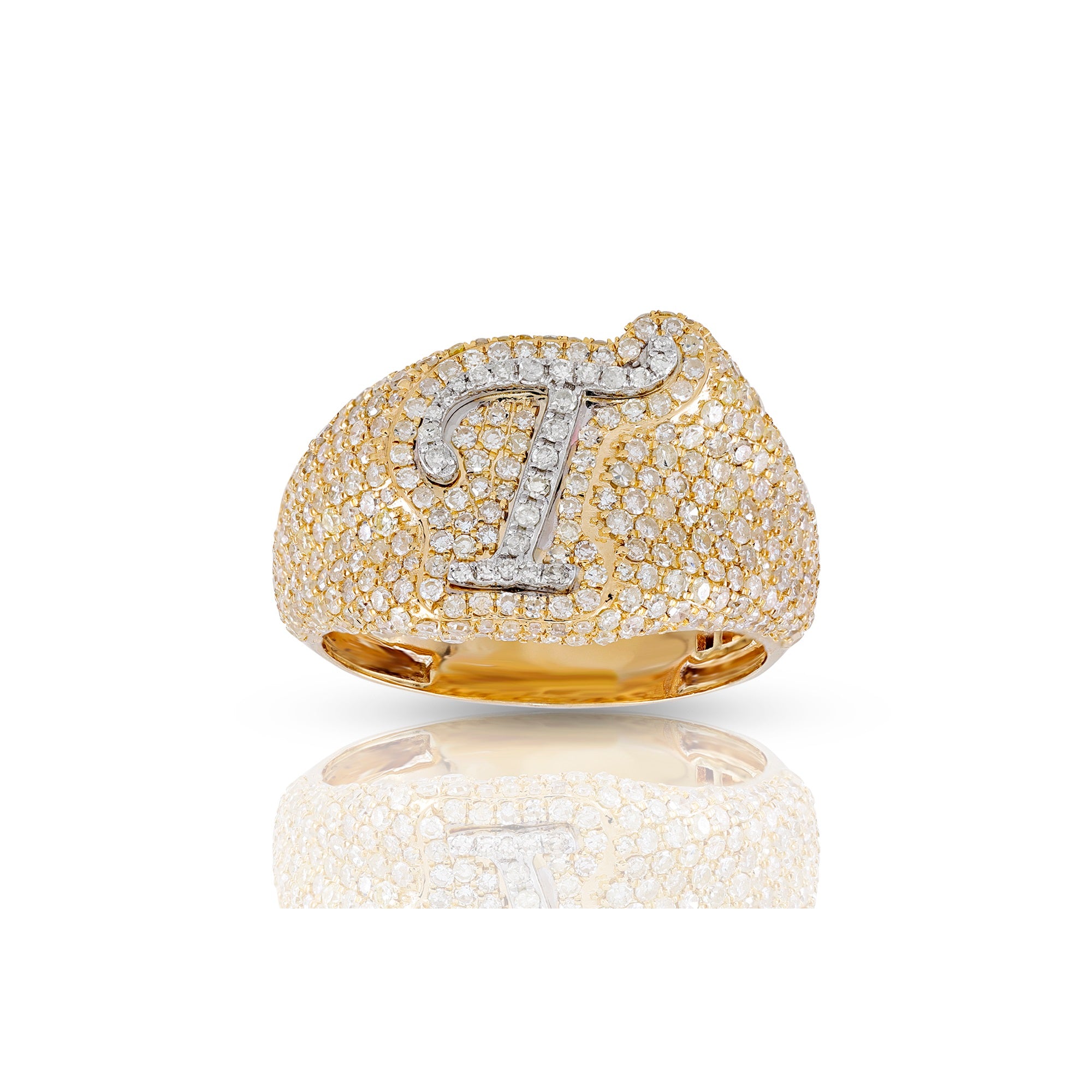 10K Yellow Gold  White Round Diamond Initial Letter Pendants