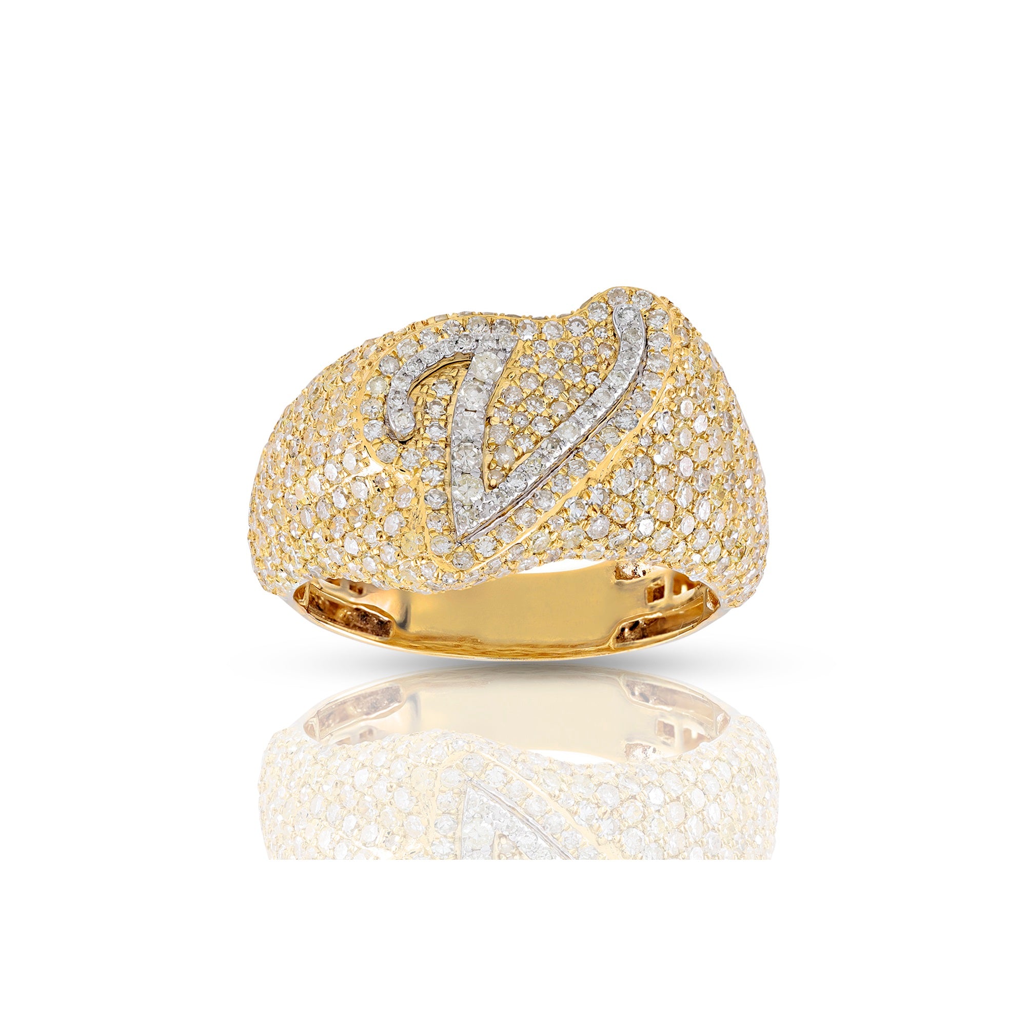 10K Yellow Gold  White Round Diamond Initial Letter Pendants