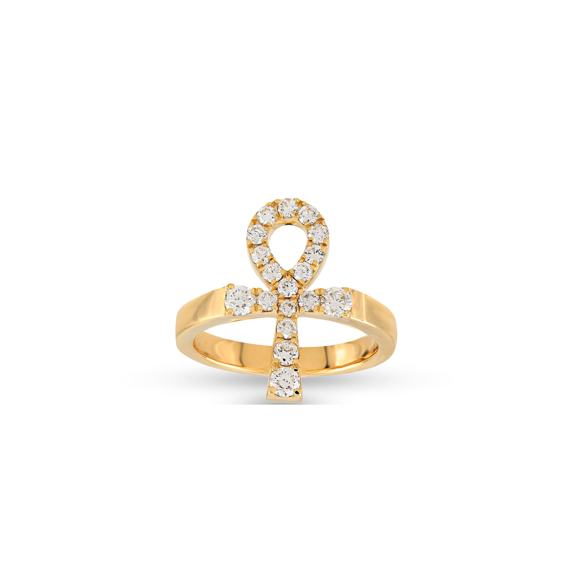22mm Yellow Gold White Diamond Cross Ring