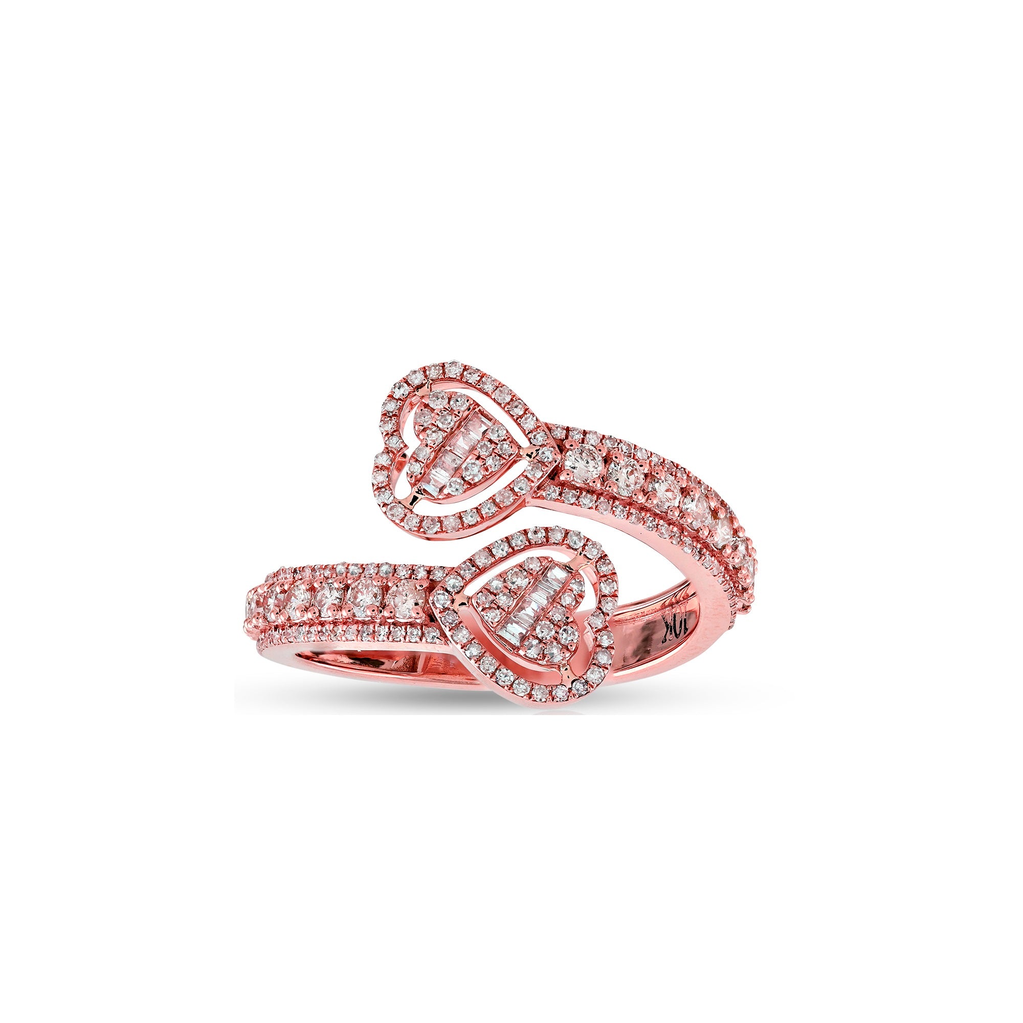 Rose Gold Baguette and Round Diamond Heart Cuff Ring