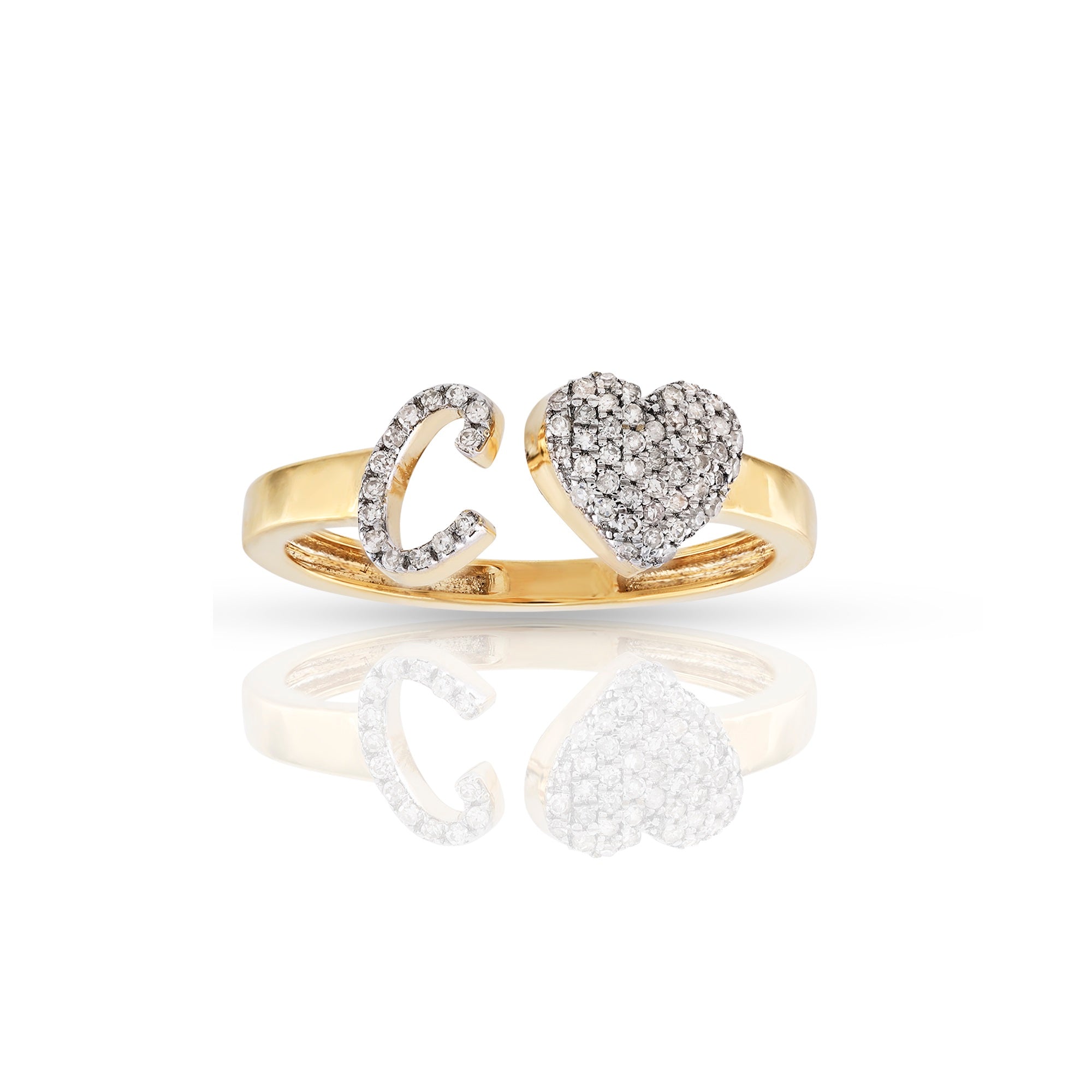 14K Yellow Gold Heart 'A-Z' Initial Letter Rings 7mm