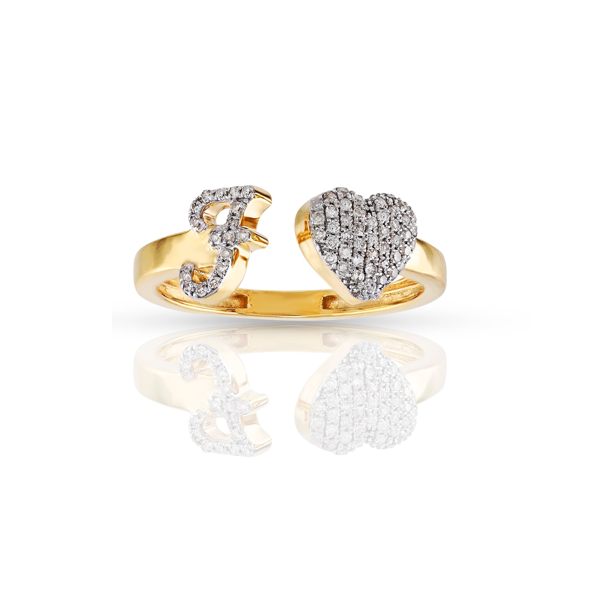 10K Yellow Gold Heart 'A-Z' Initial Letter Rings 7mm