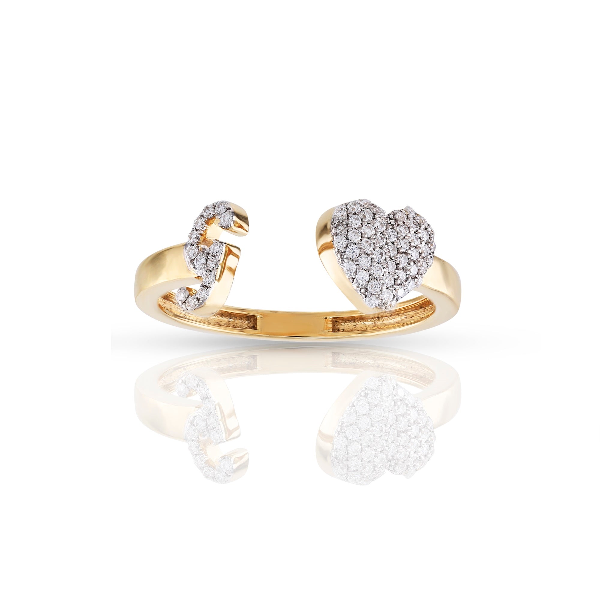 10K Yellow Gold Heart 'A-Z' Initial Letter Rings 7mm