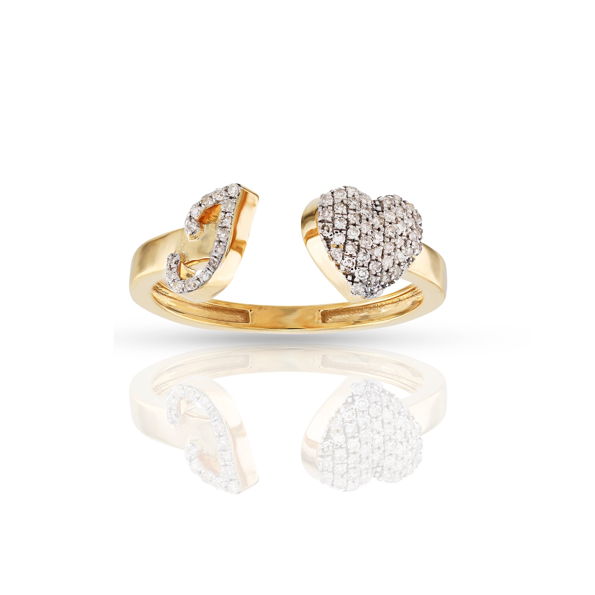 14K Yellow Gold Heart 'A-Z' Initial Letter Rings 7mm