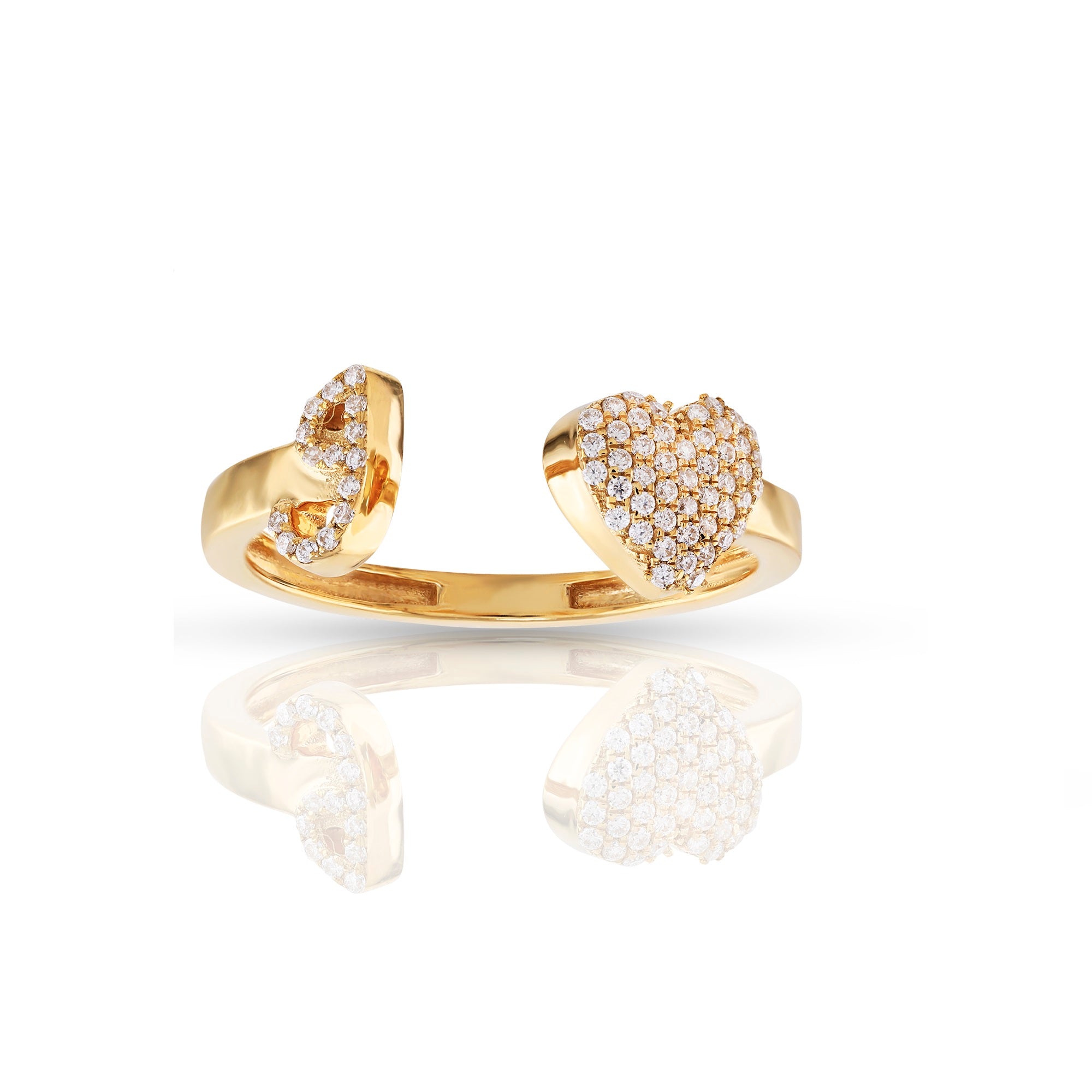 10K Yellow Gold Round Diamond Heart Initial Letter Ring