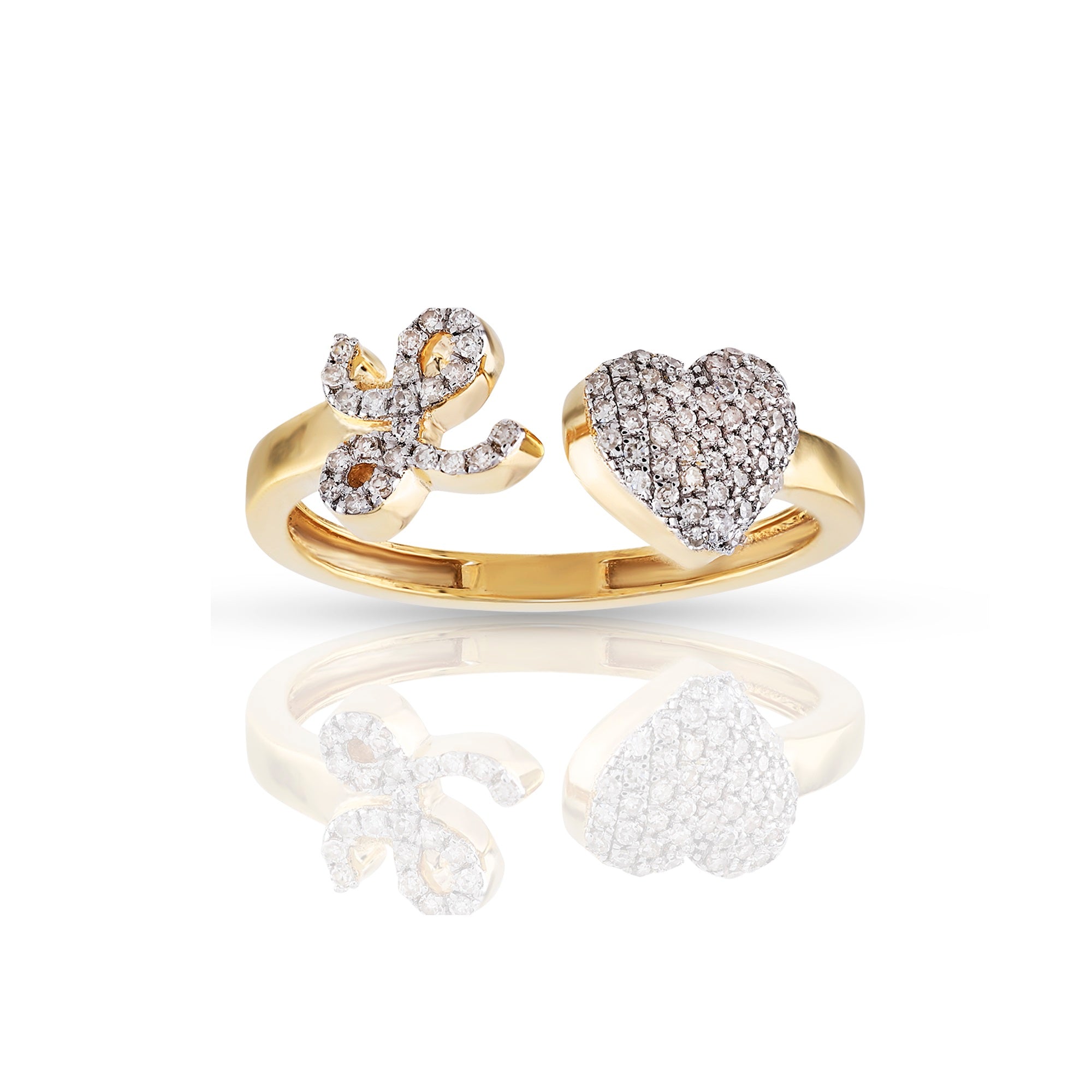 14K Yellow Gold Heart 'A-Z' Initial Letter Rings 7mm