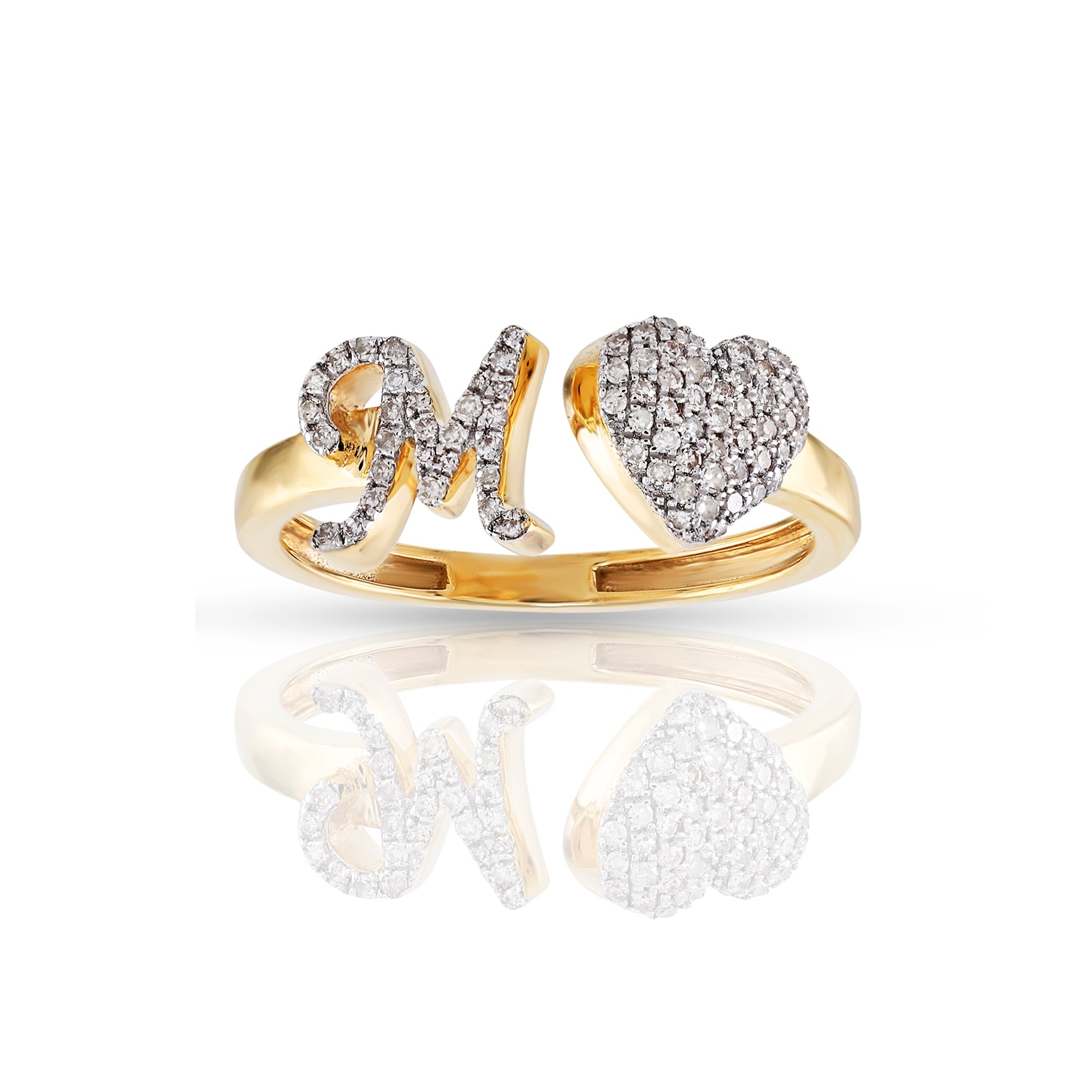 10K Yellow Gold Heart 'A-Z' Initial Letter Rings 7mm