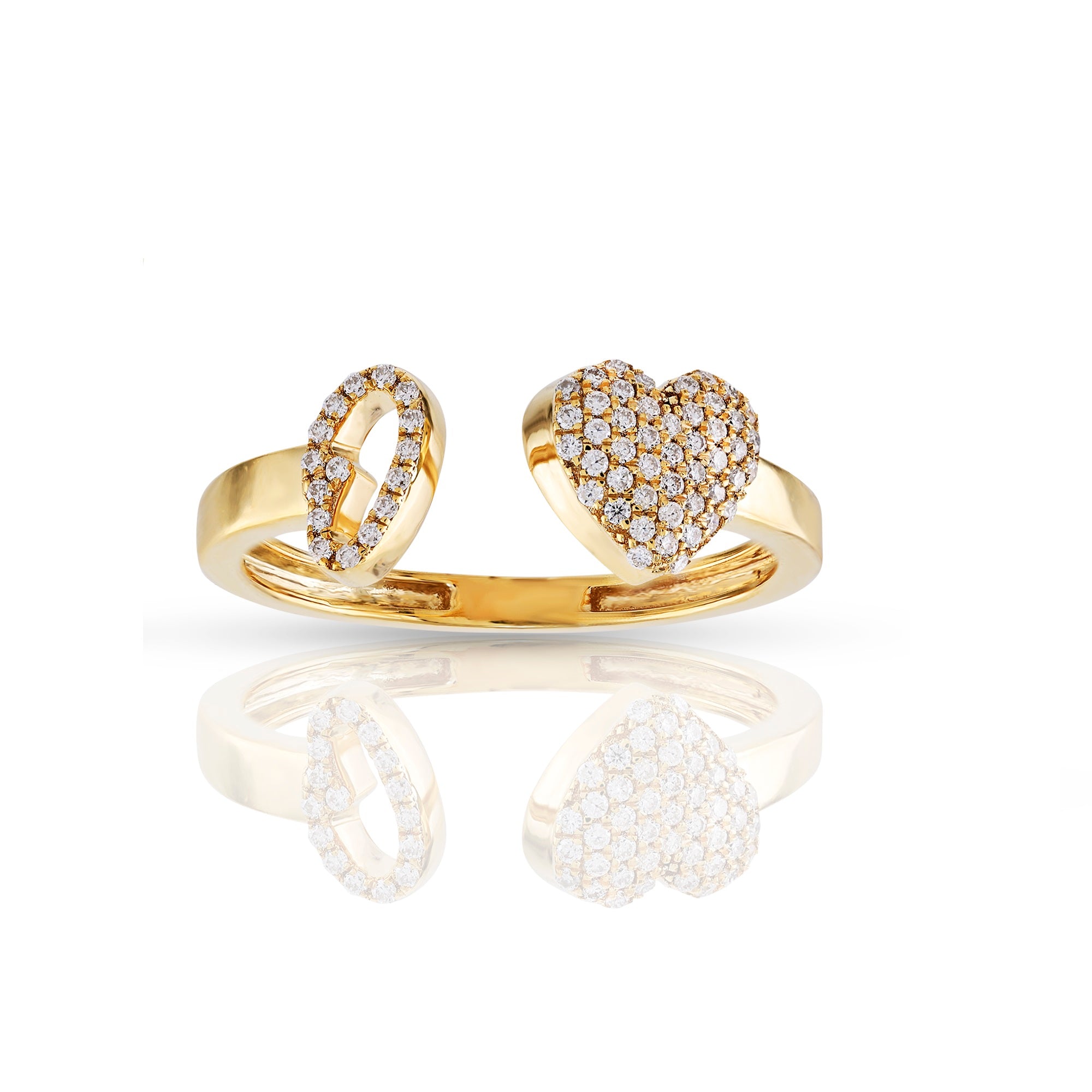 10K Yellow Gold Round Diamond Heart Initial Letter Ring