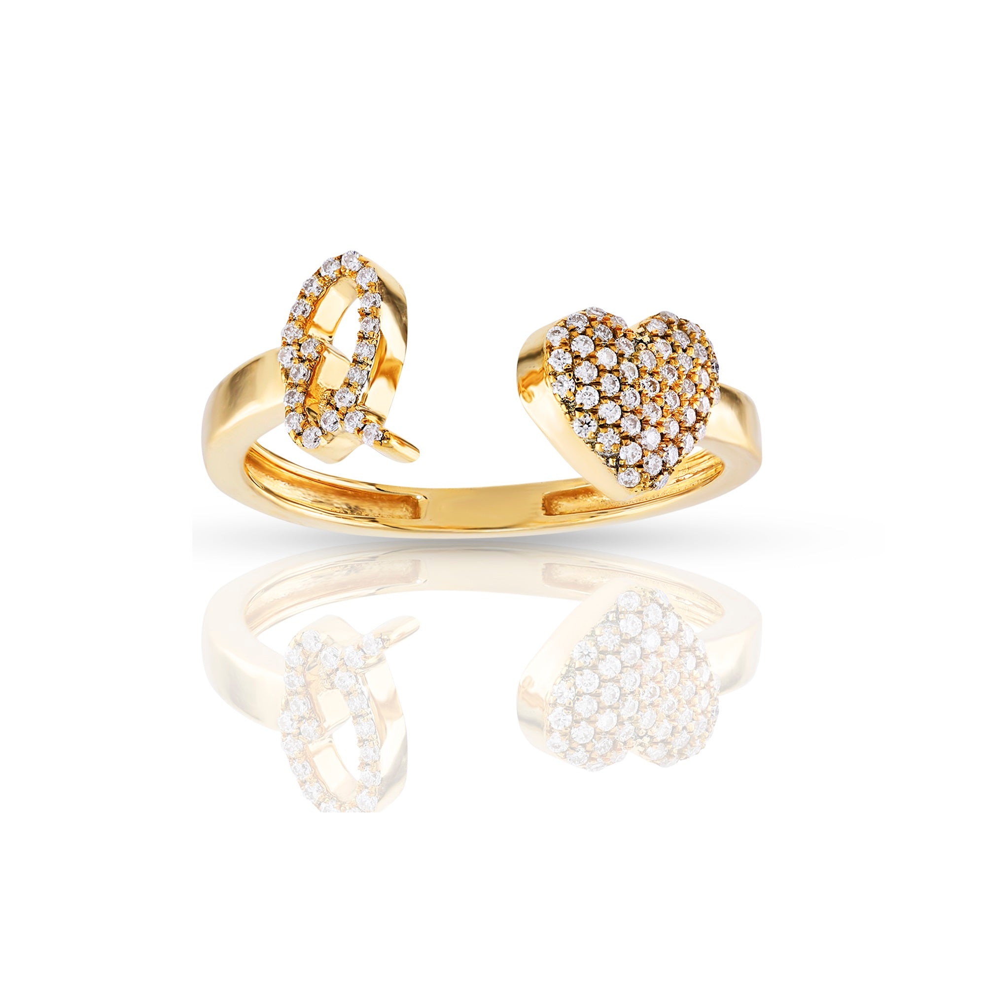 10K Yellow Gold Heart 'A-Z' Initial Letter Rings 7mm