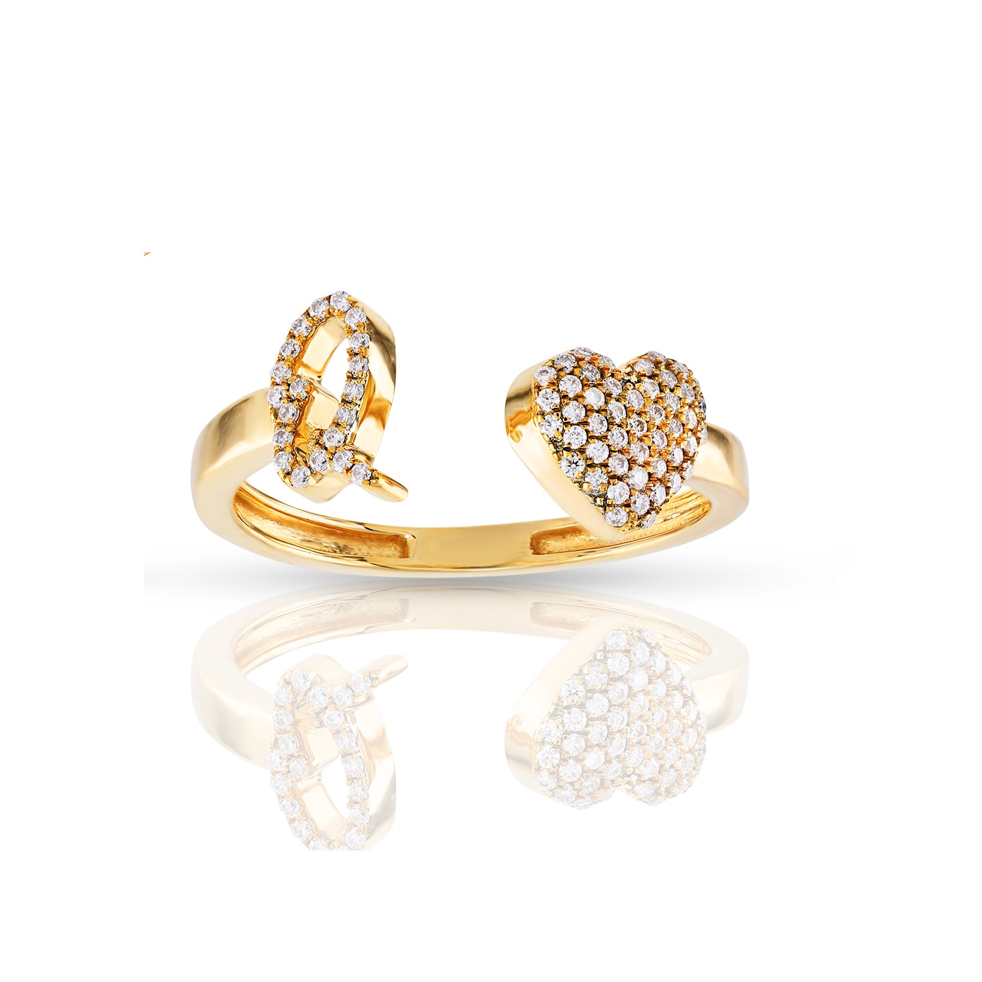 10K Yellow Gold Round Diamond Heart Initial Letter Ring