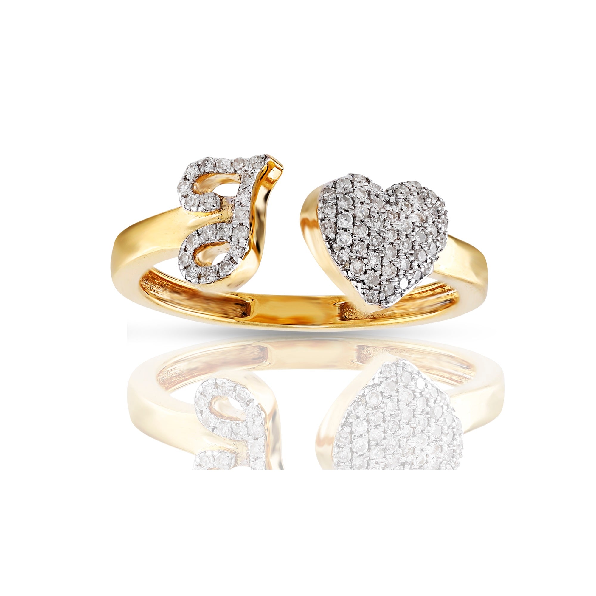 14K Yellow Gold Heart 'A-Z' Initial Letter Rings 7mm