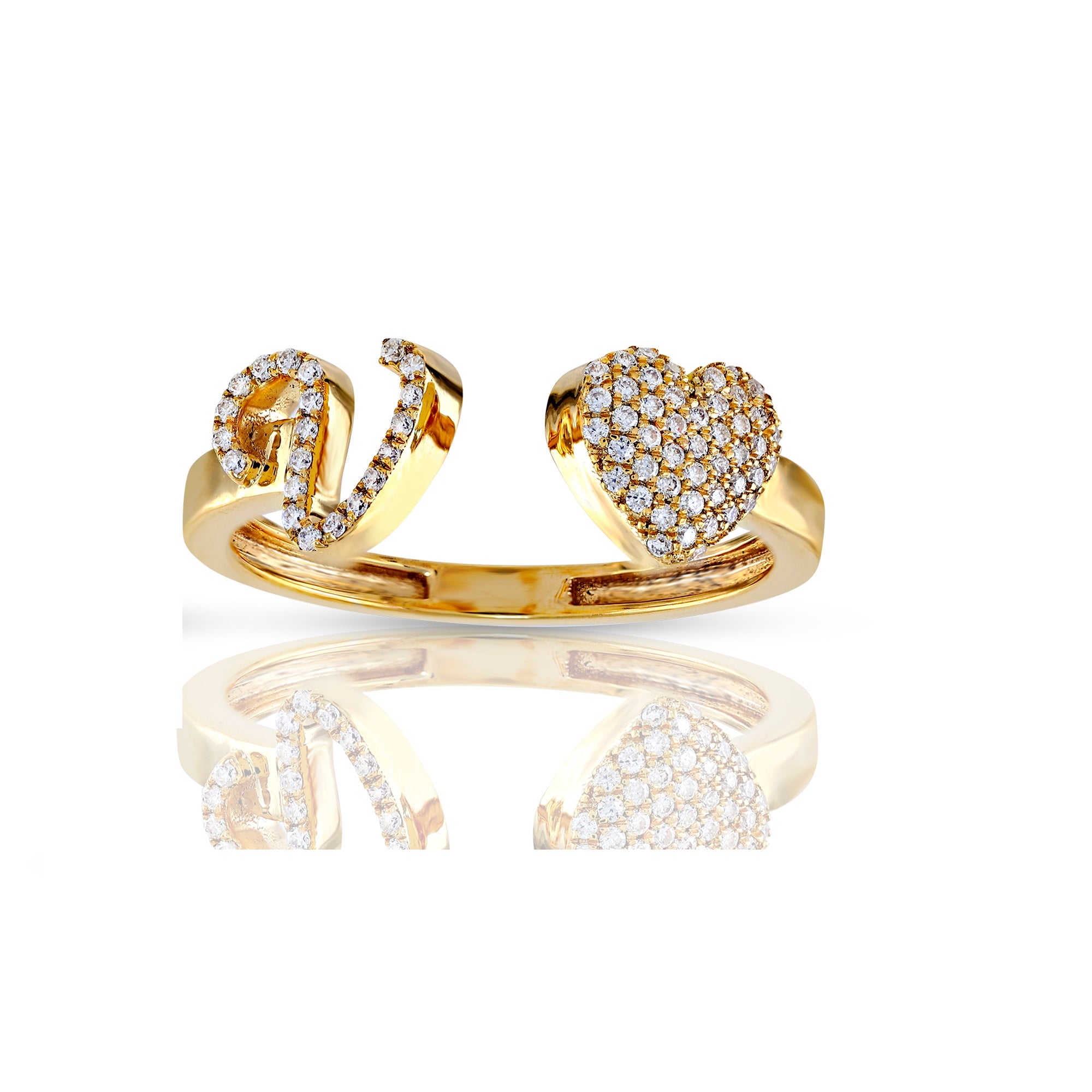 10K Yellow Gold Round Diamond Heart Initial Letter Ring