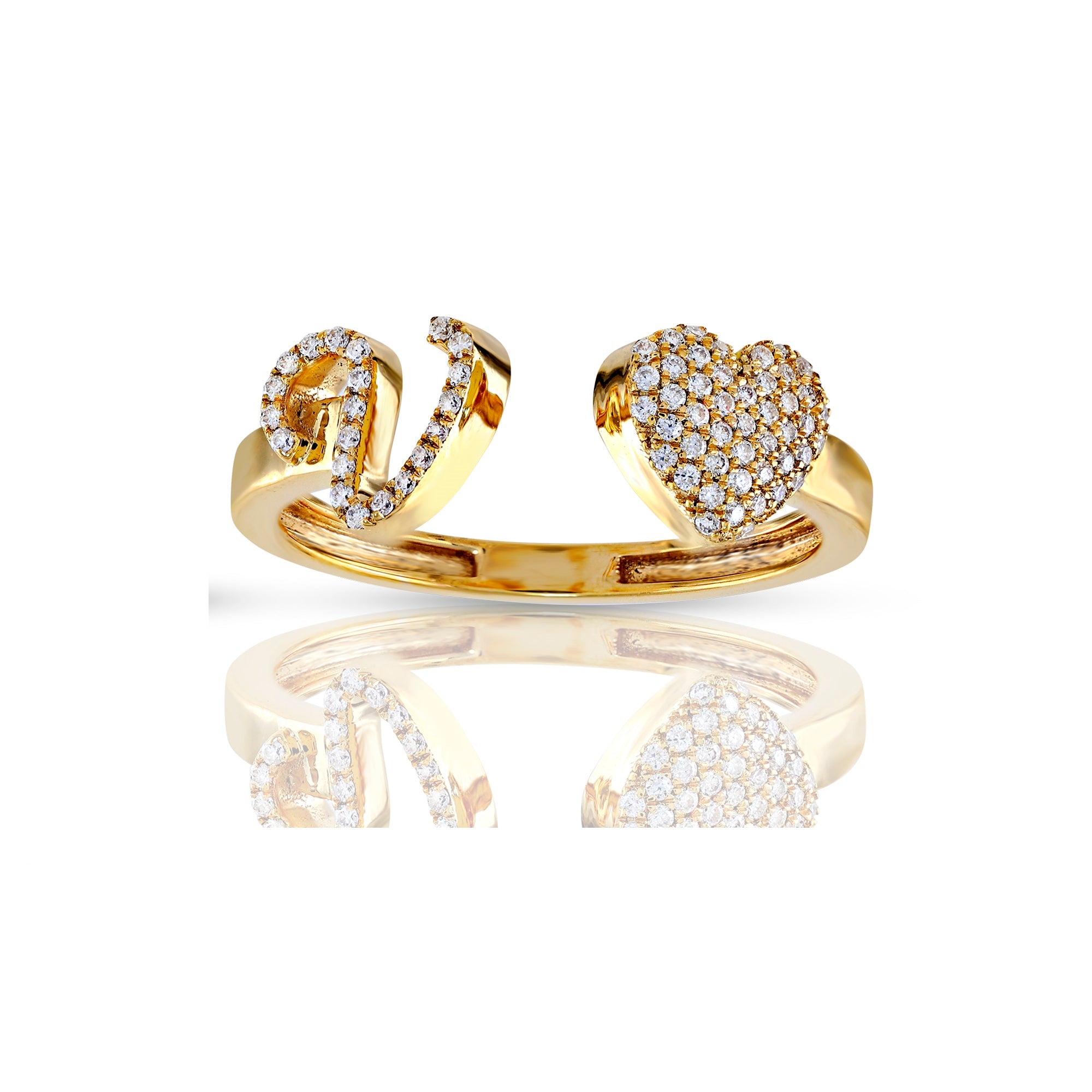 14K Yellow Gold Heart 'A-Z' Initial Letter Rings 7mm