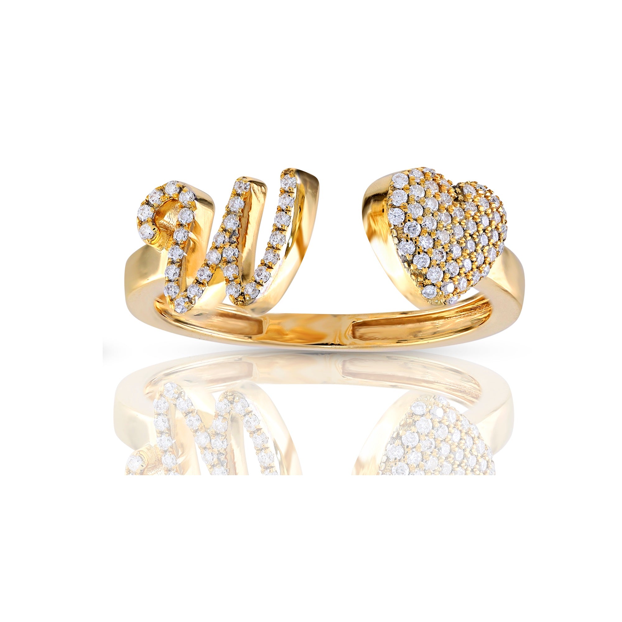 10K Yellow Gold Heart 'A-Z' Initial Letter Rings 7mm