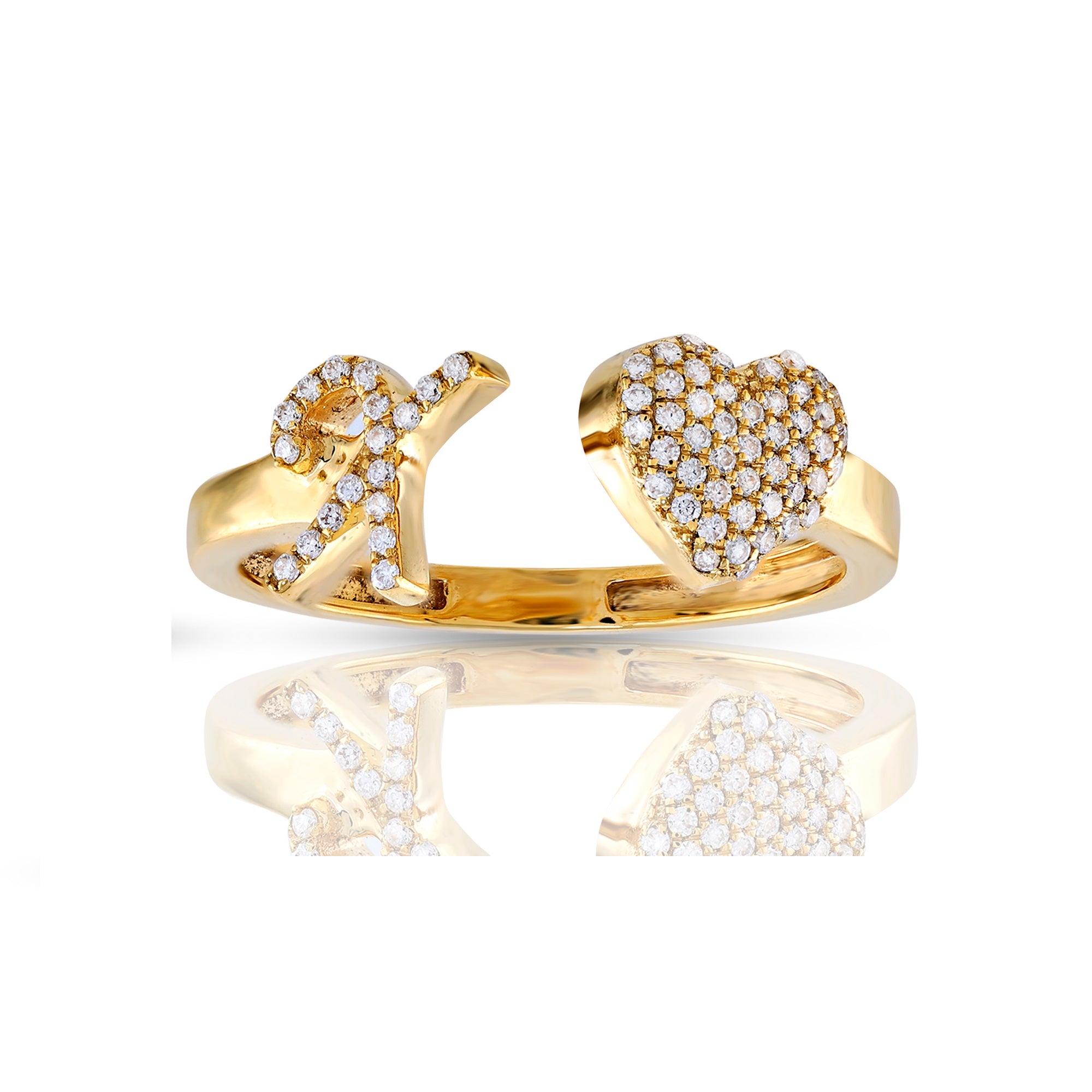 10K Yellow Gold Heart 'A-Z' Initial Letter Rings 7mm