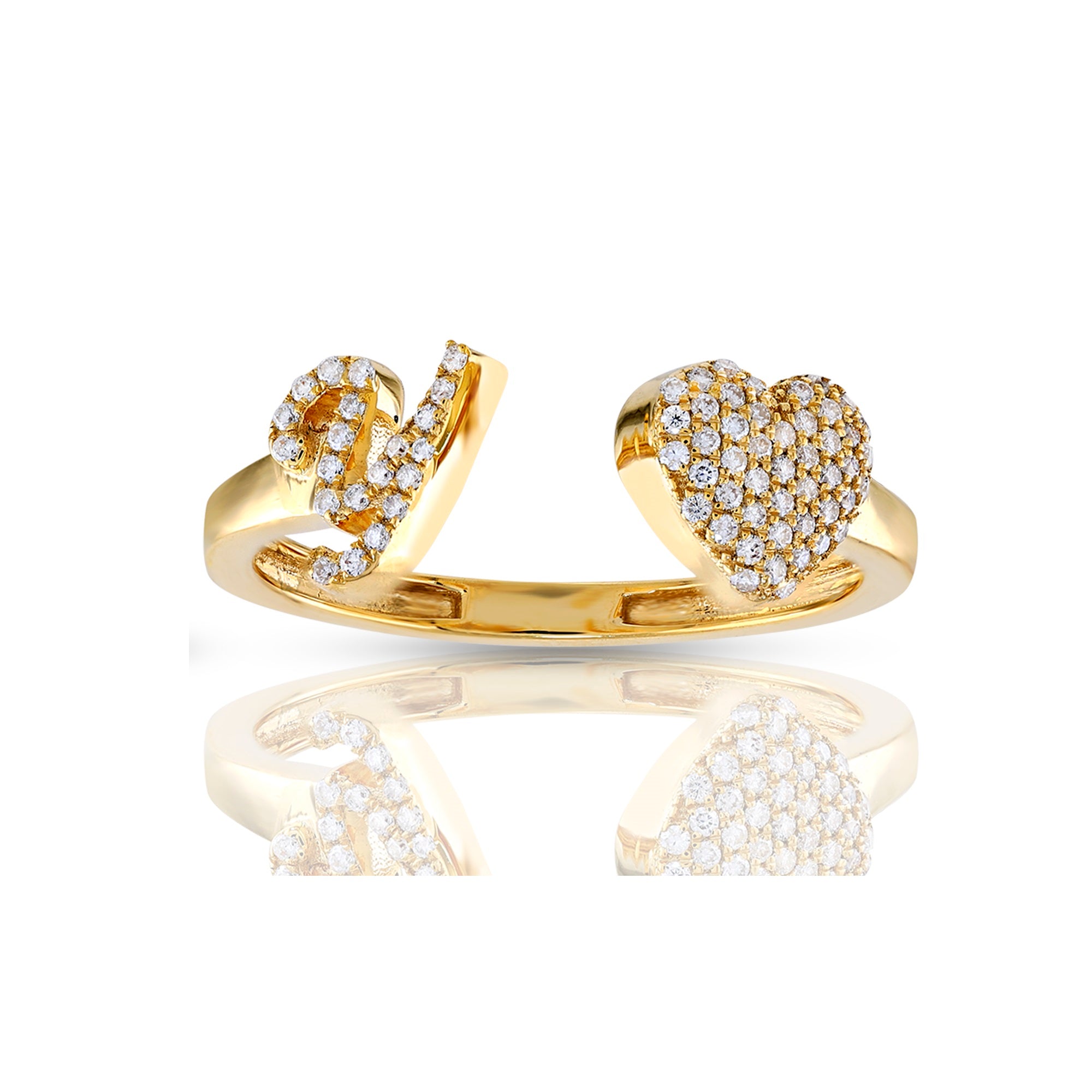 14K Yellow Gold Heart 'A-Z' Initial Letter Rings 7mm