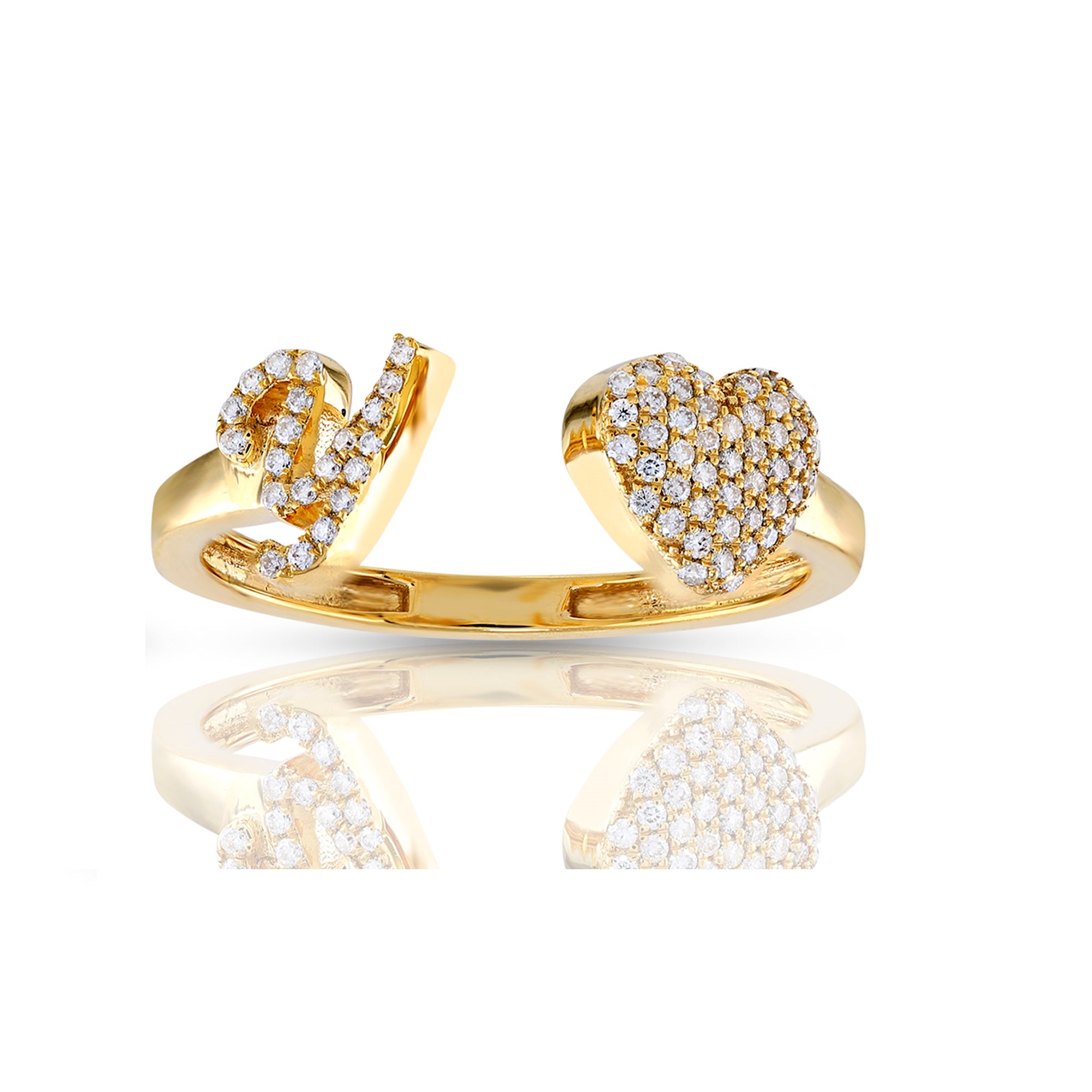 10K Yellow Gold Round Diamond Heart Initial Letter Ring