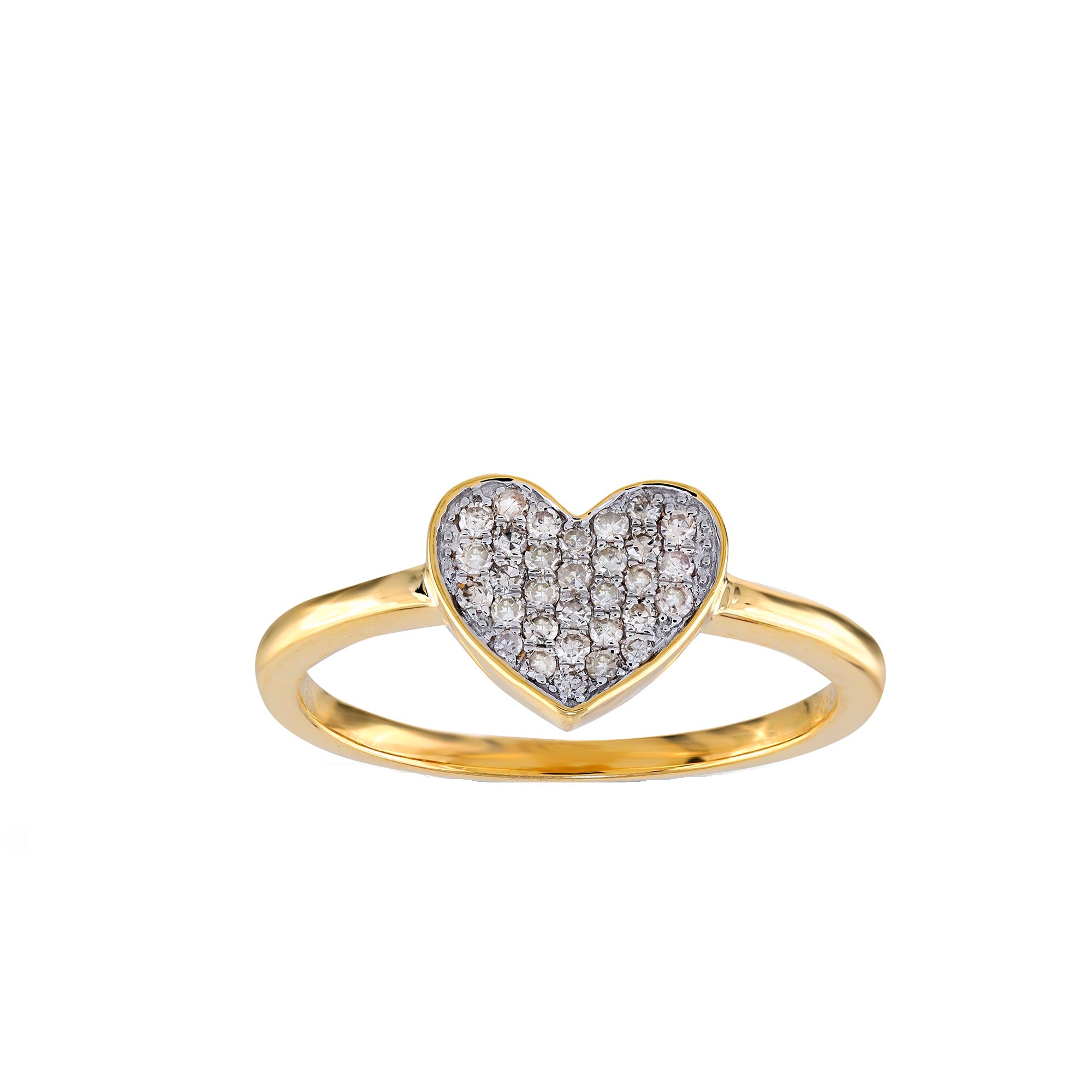 Yellow Gold Round Diamond Cluster Heart Ring